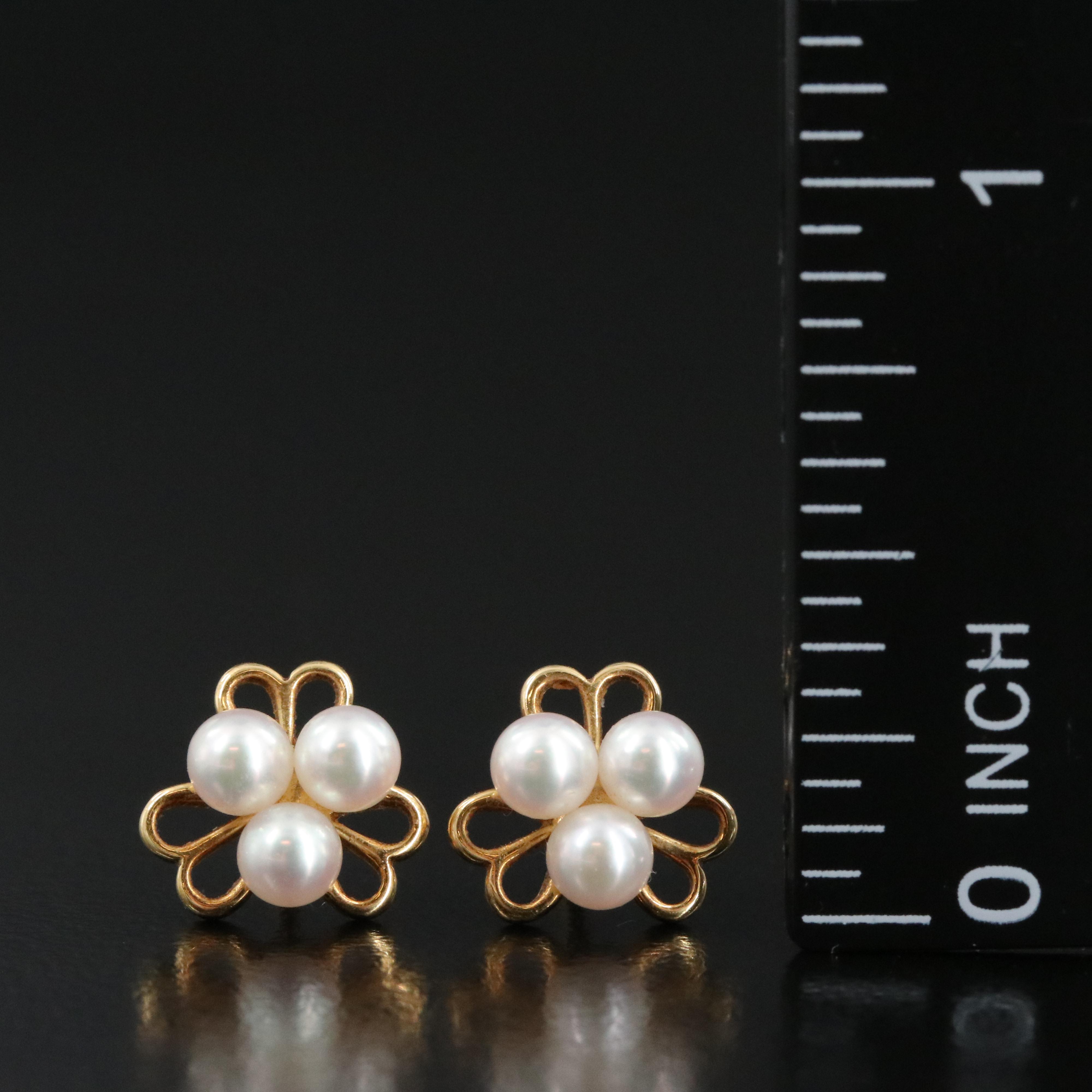 Mikimoto 18K Pearl Heart Trinity Earrings