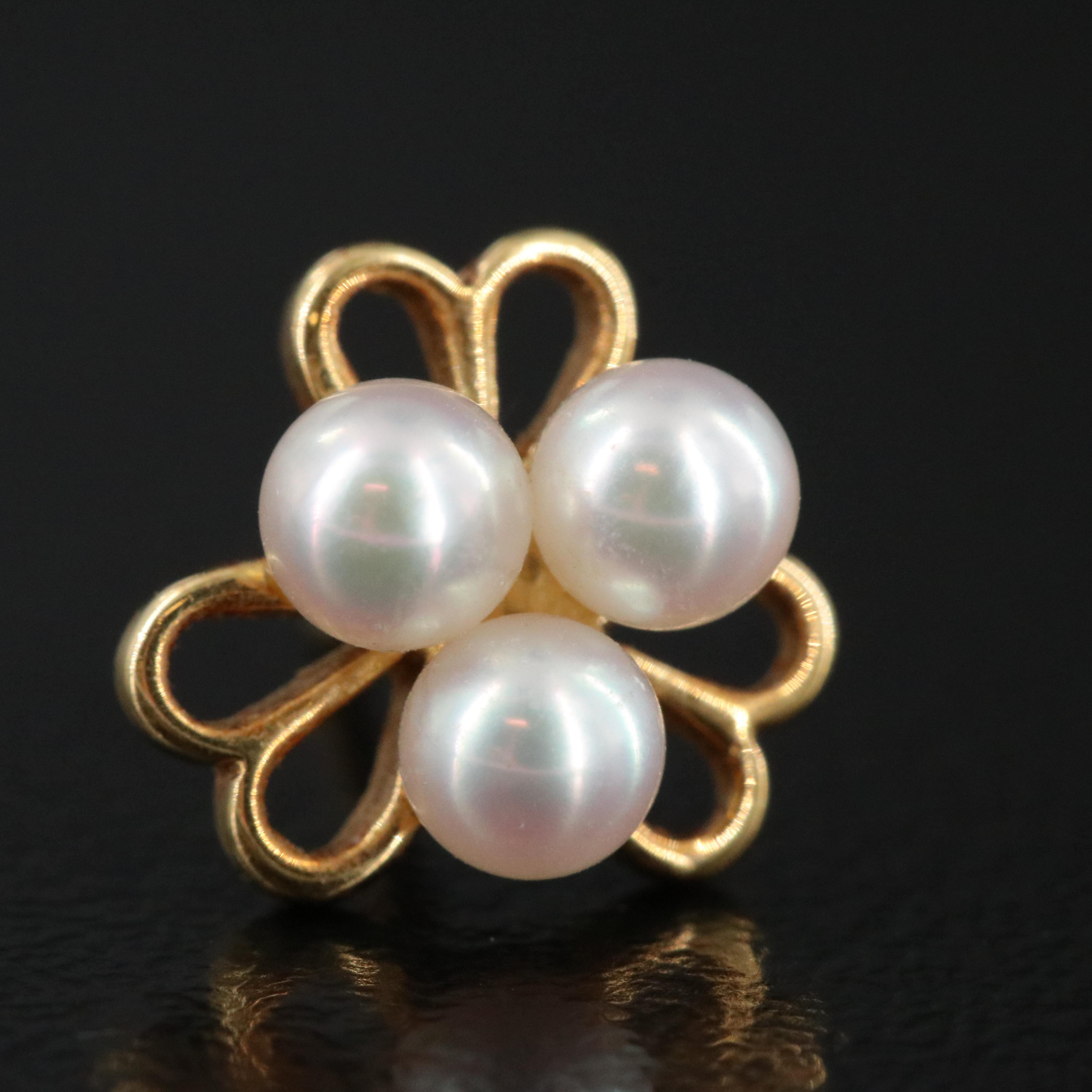 Mikimoto 18K Pearl Heart Trinity Earrings