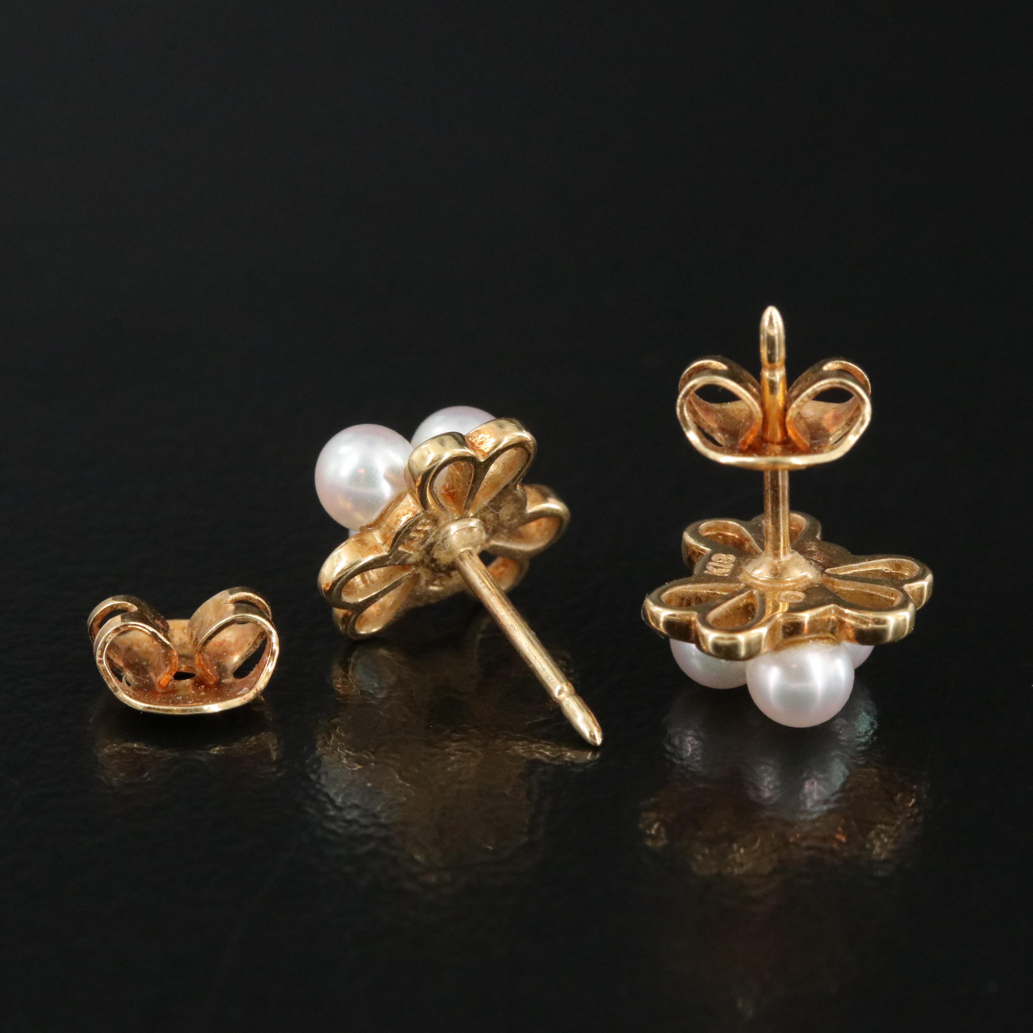 Mikimoto 18K Pearl Heart Trinity Earrings