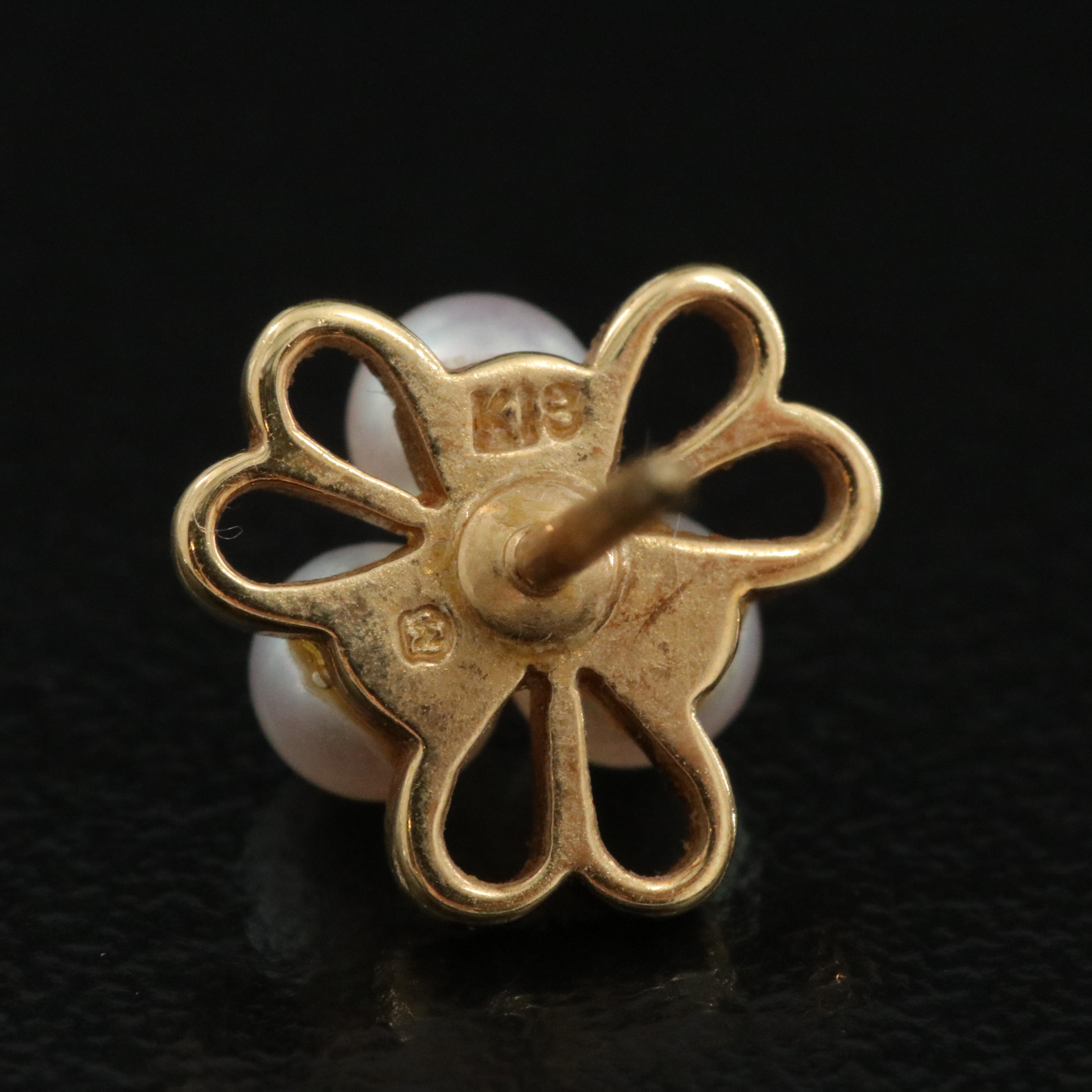 Mikimoto 18K Pearl Heart Trinity Earrings