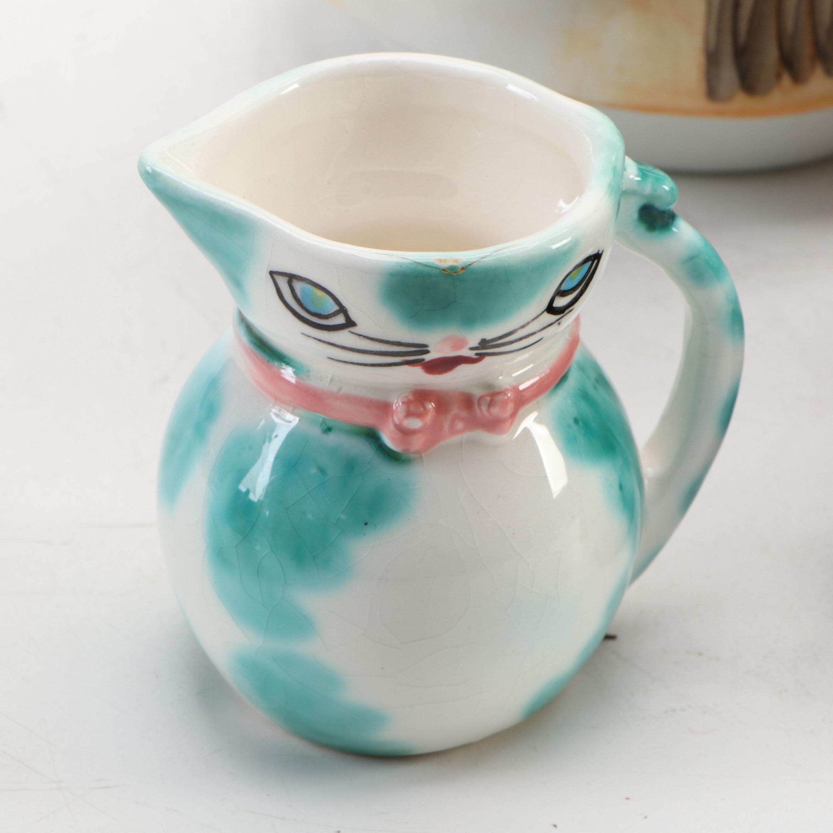 Ceramic Cat Shaped Tea for One Sets with Other Figurines and Decor