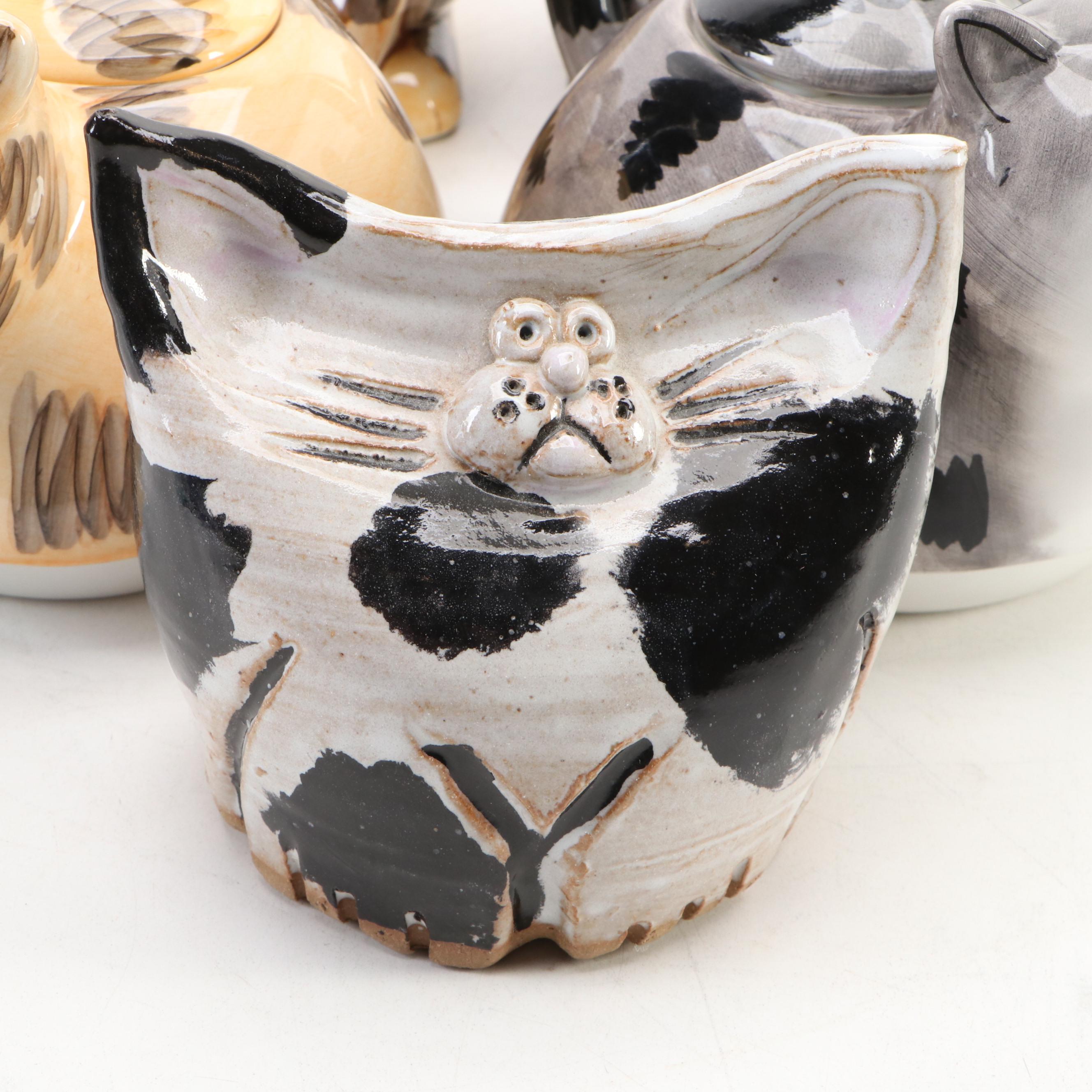 Ceramic Cat Shaped Tea for One Sets with Other Figurines and Decor