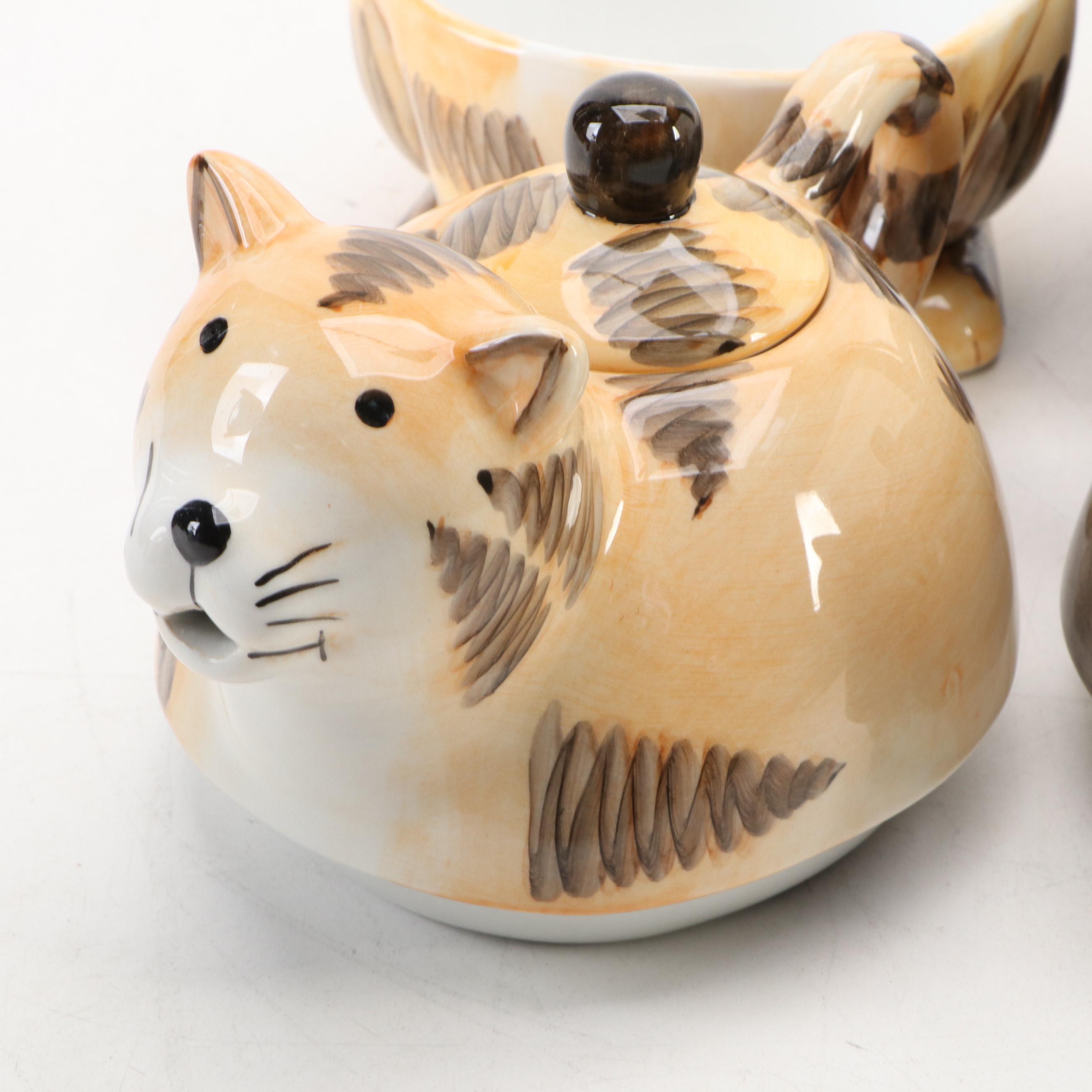 Ceramic Cat Shaped Tea for One Sets with Other Figurines and Decor