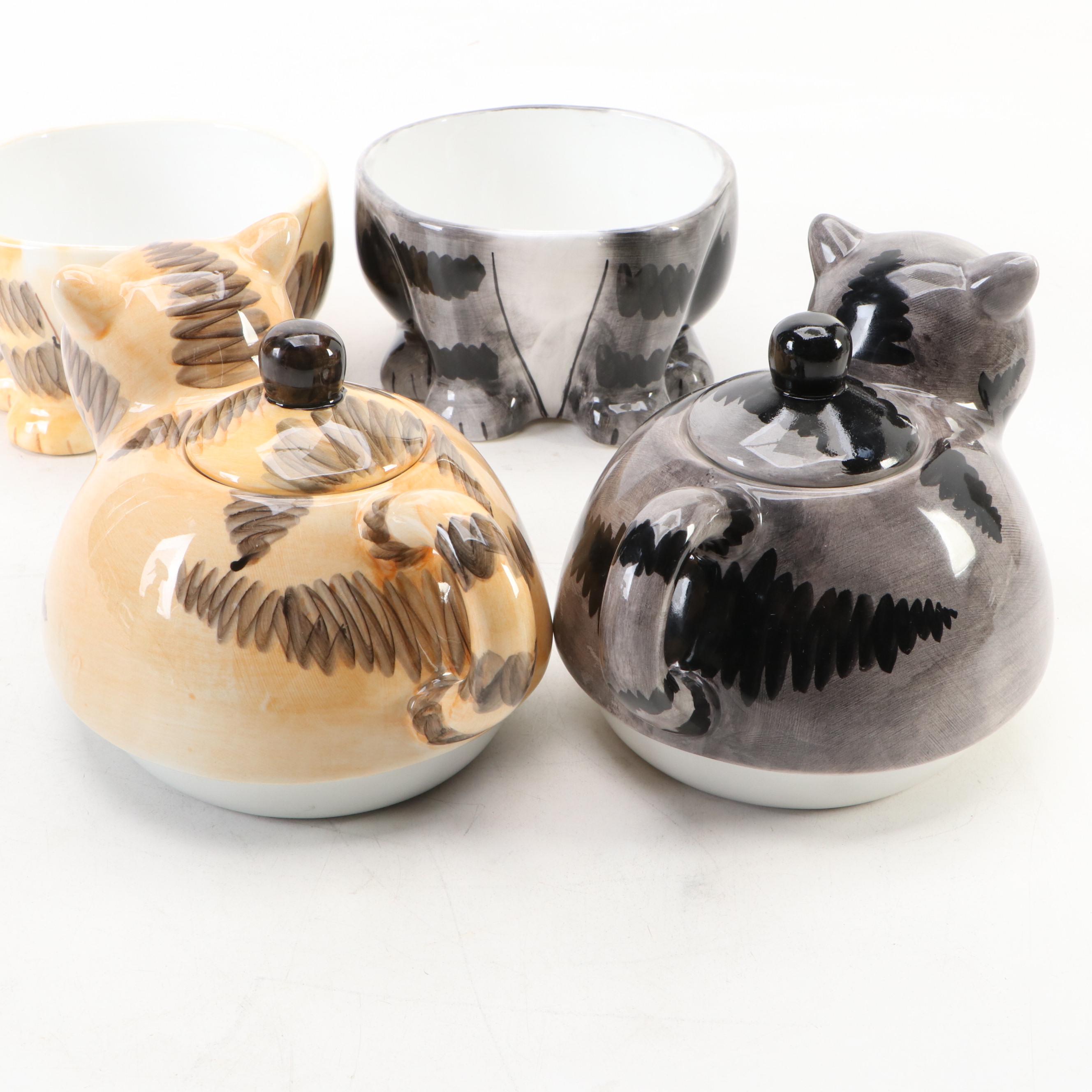 Ceramic Cat Shaped Tea for One Sets with Other Figurines and Decor