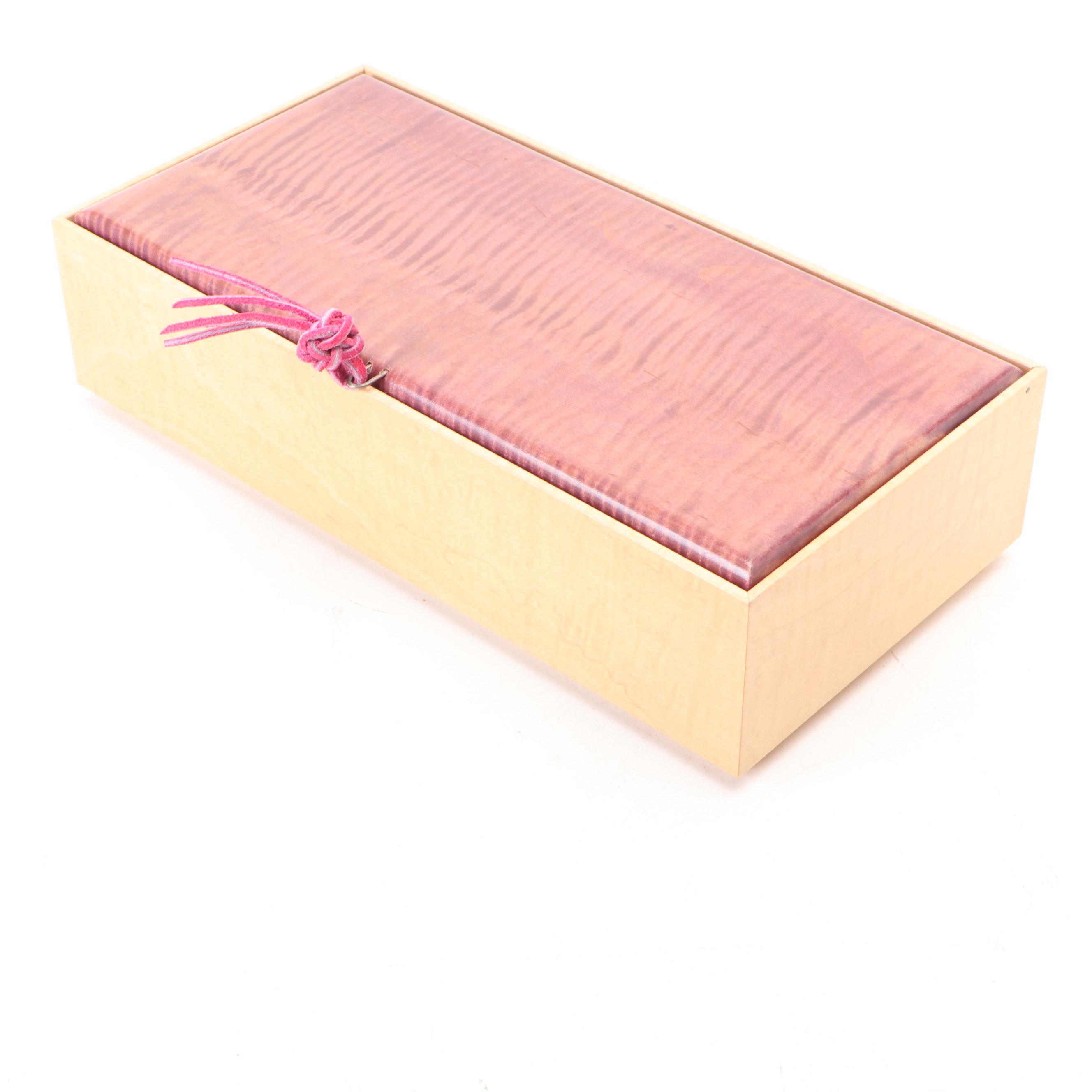 Ceramic Vase with Floral Reliefs, Copper Lidded Urn, and Wooden Hinged Box