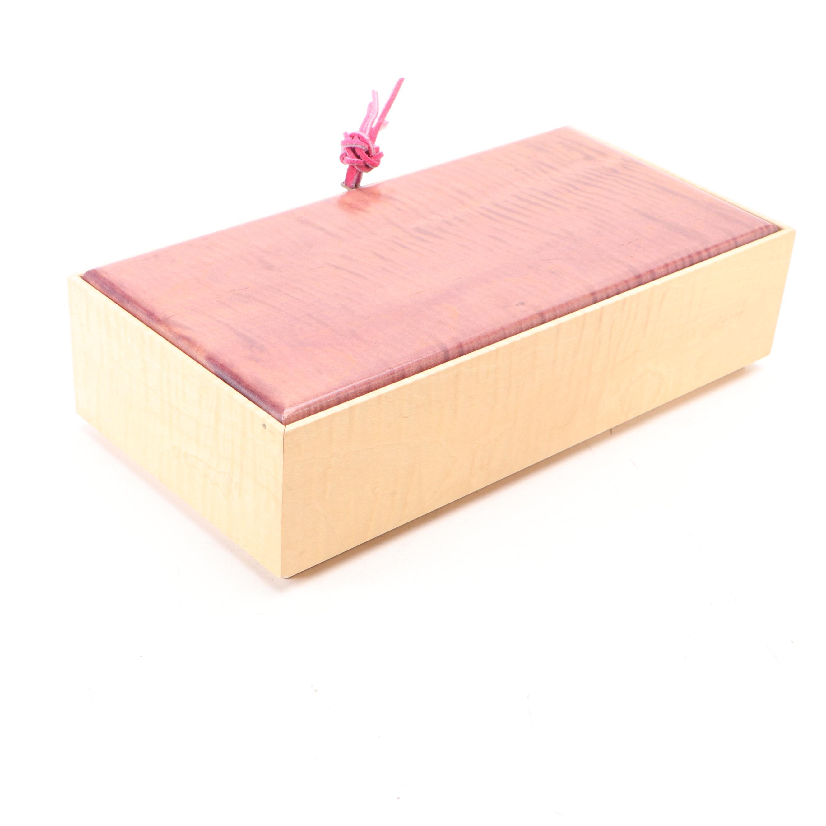 Ceramic Vase with Floral Reliefs, Copper Lidded Urn, and Wooden Hinged Box