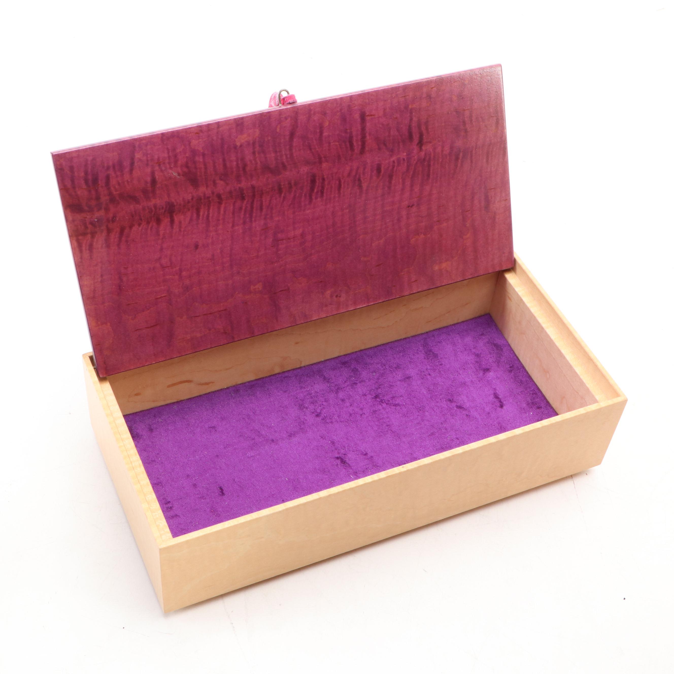 Ceramic Vase with Floral Reliefs, Copper Lidded Urn, and Wooden Hinged Box