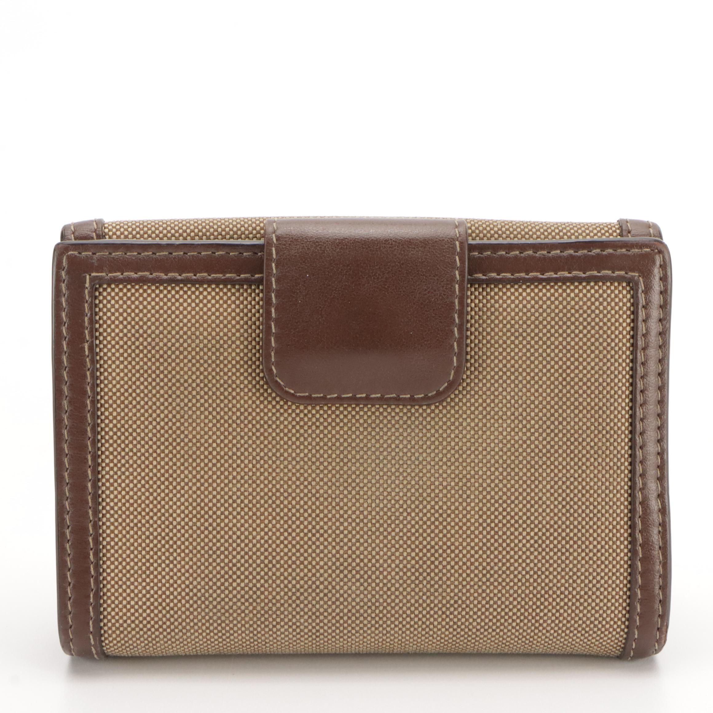 Prada Trifold Compact Wallet in Brown Logo Jacquard and Leather Trim, With Box