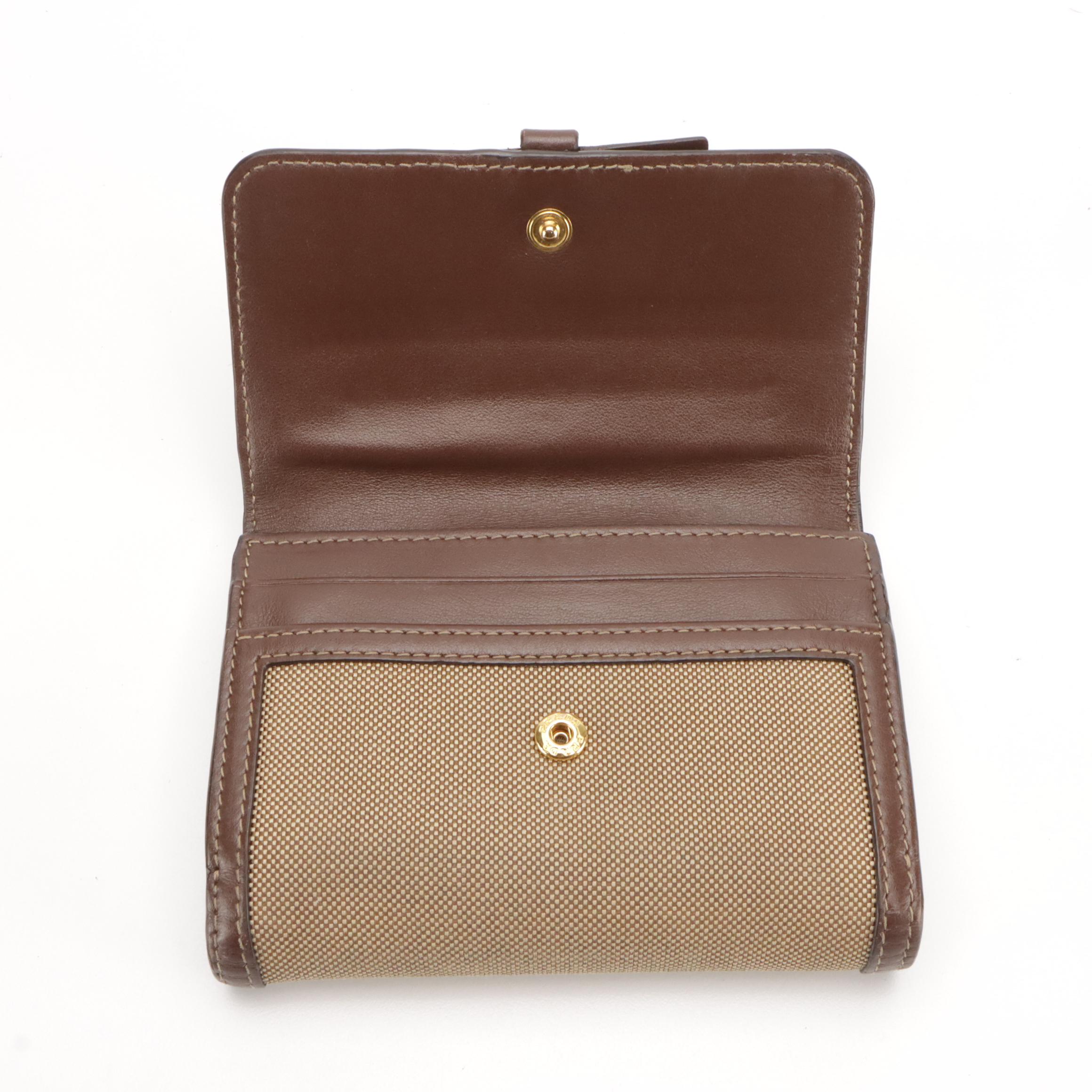 Prada Trifold Compact Wallet in Brown Logo Jacquard and Leather Trim, With Box