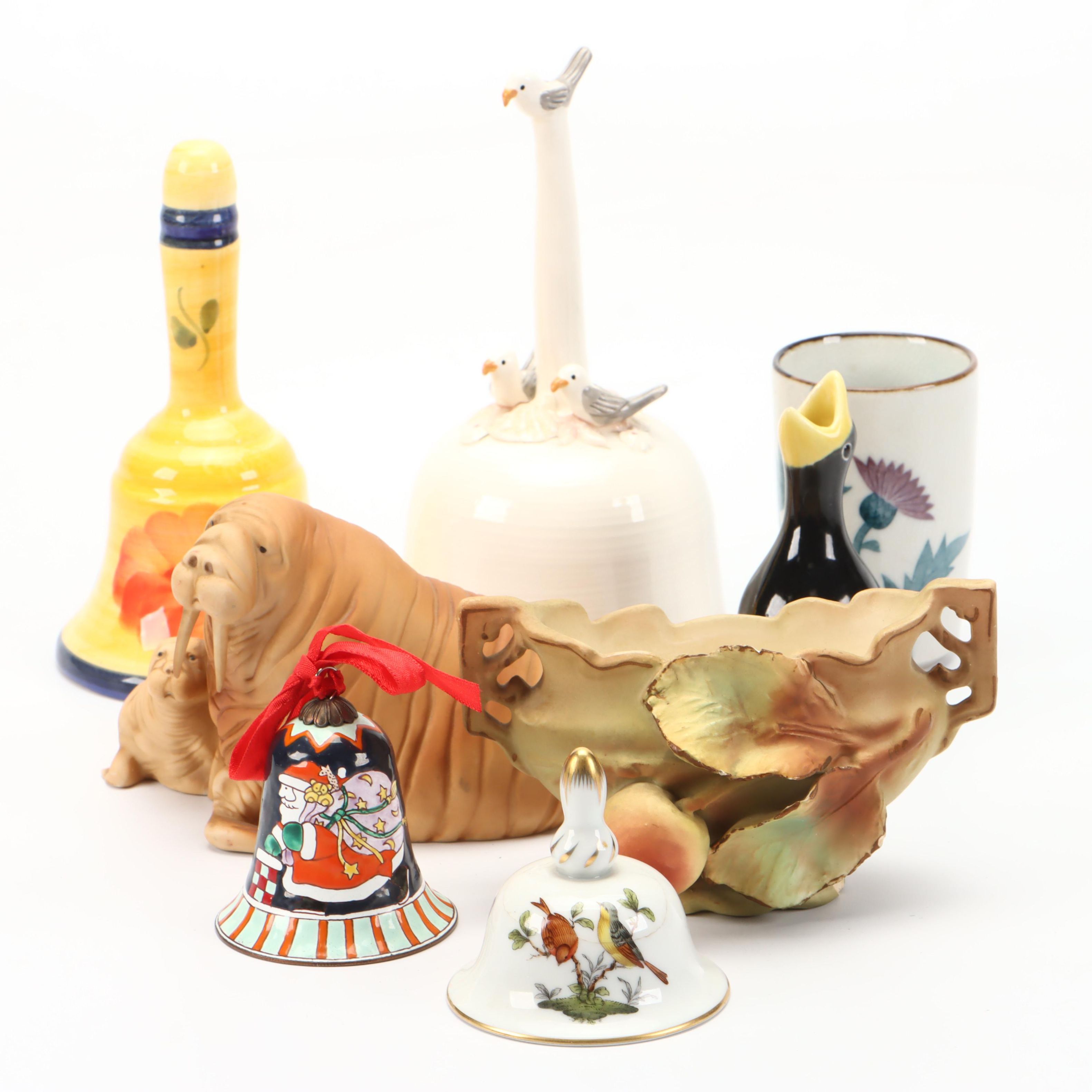 Herend Porcelain "Rothschild Bird" with Other Bells and Decor