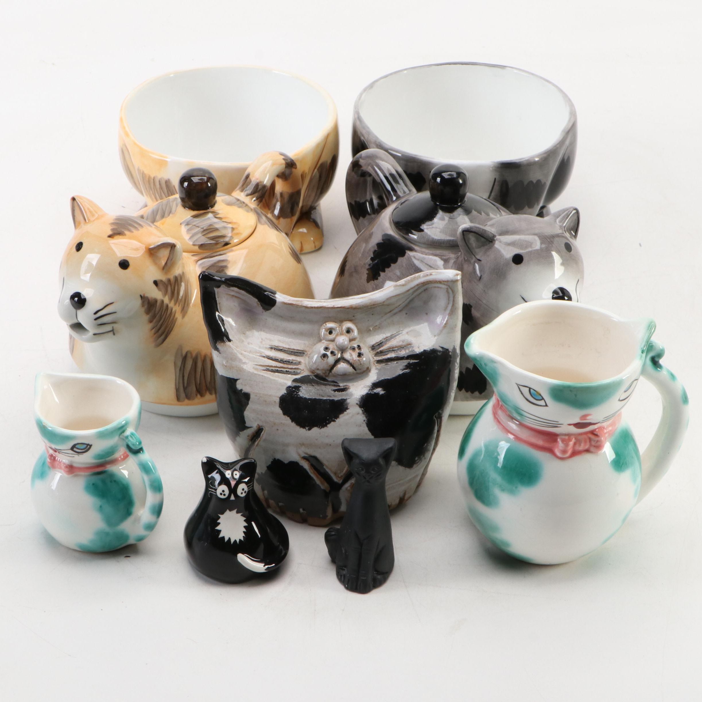 Ceramic Cat Shaped Tea for One Sets with Other Figurines and Decor