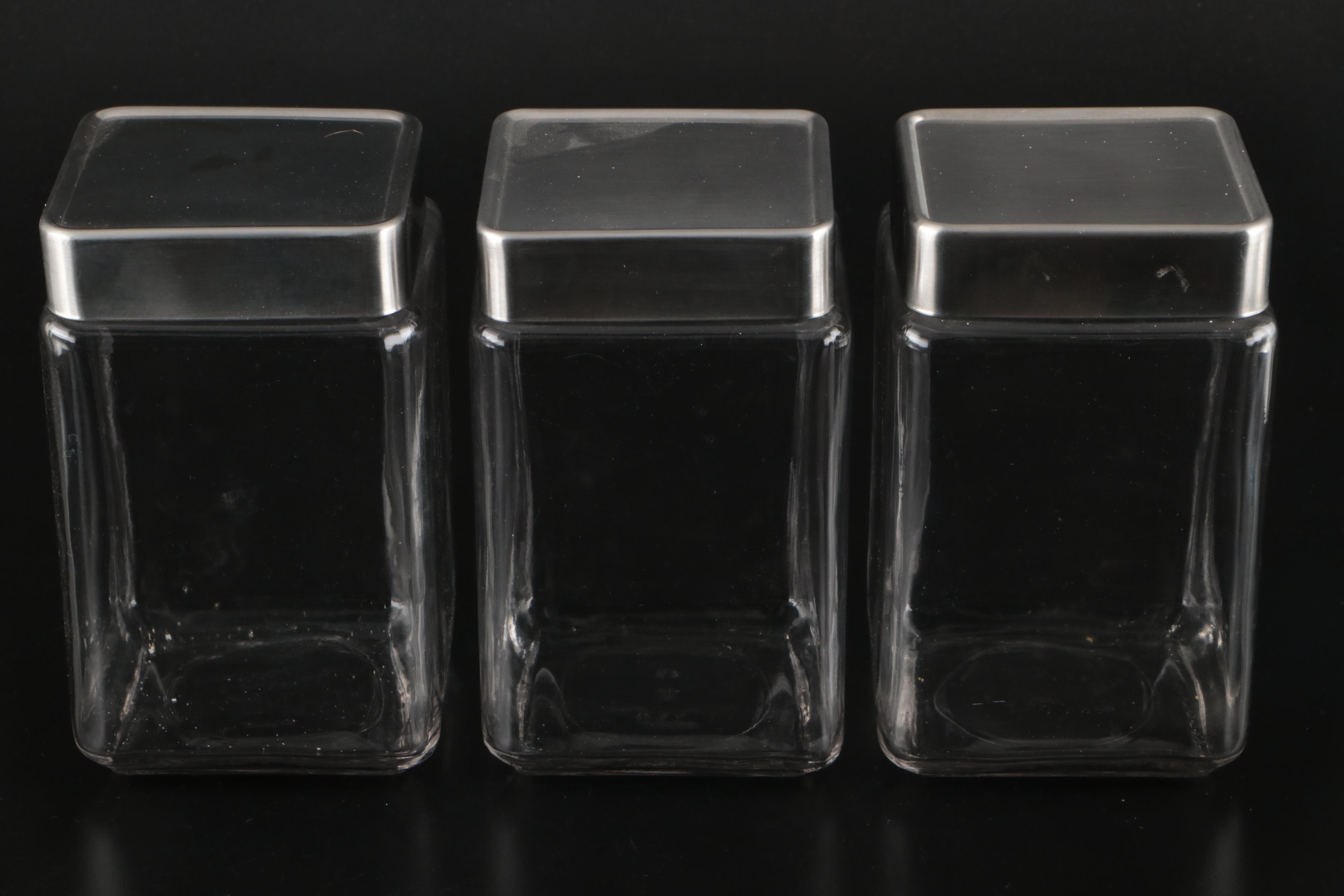 Anchor Hocking Glassware Steel Lidded Canisters and Cookie Jar