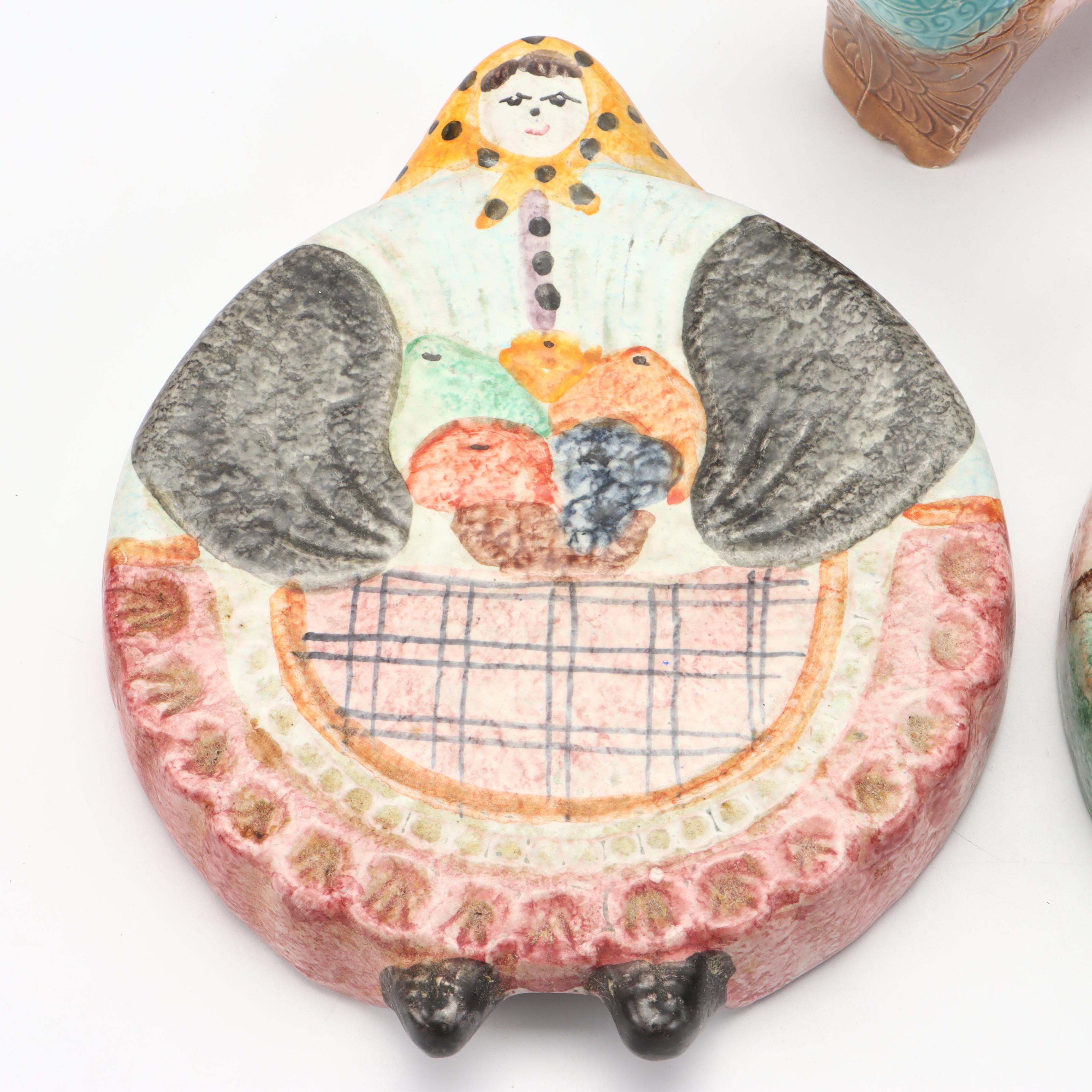 Macy's The Cellar Italian Women Shaped Trivets and Gonder Pottery Ram