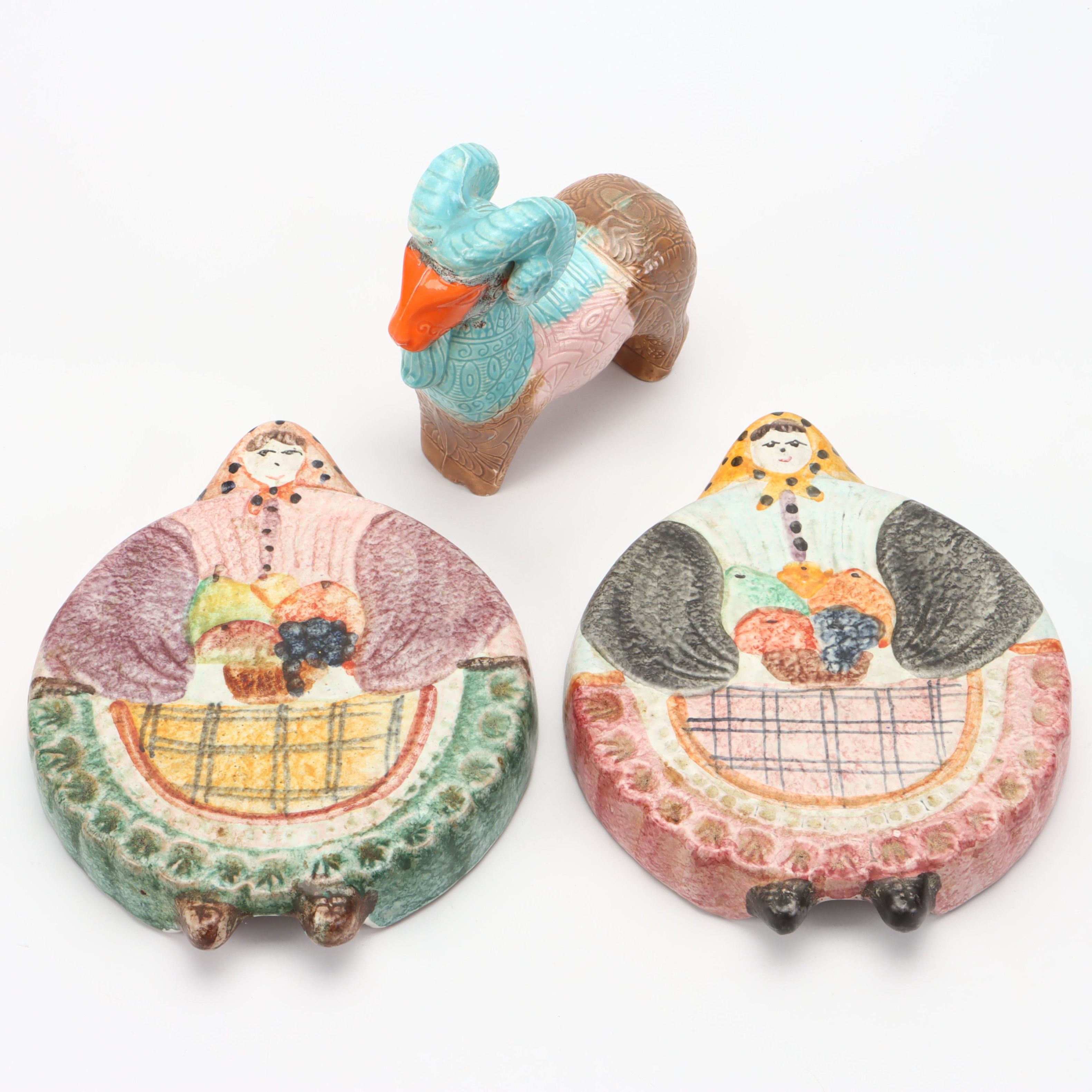Macy's The Cellar Italian Women Shaped Trivets and Gonder Pottery Ram