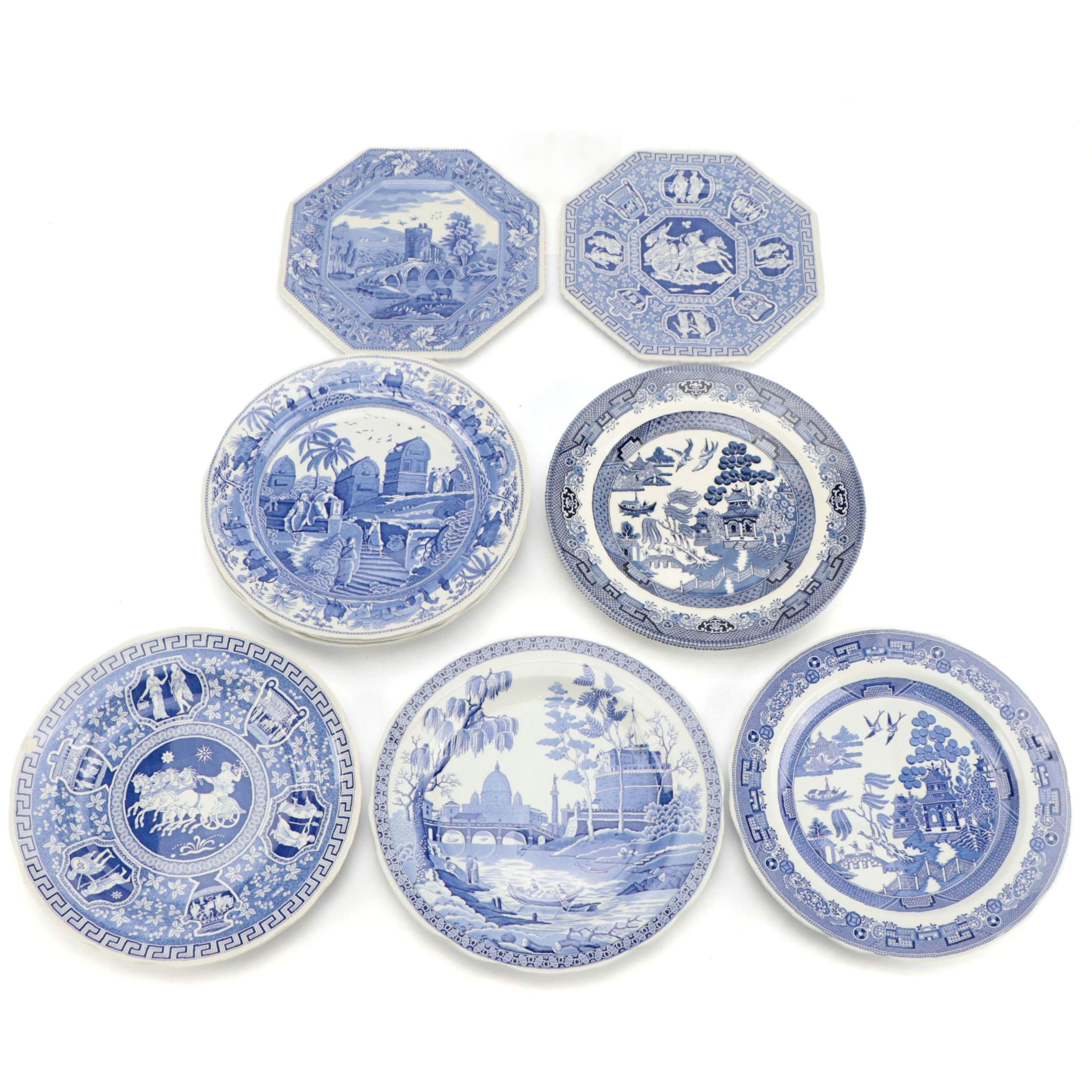 Spode Blue Room Collection and Churchill Blue Willow Plates