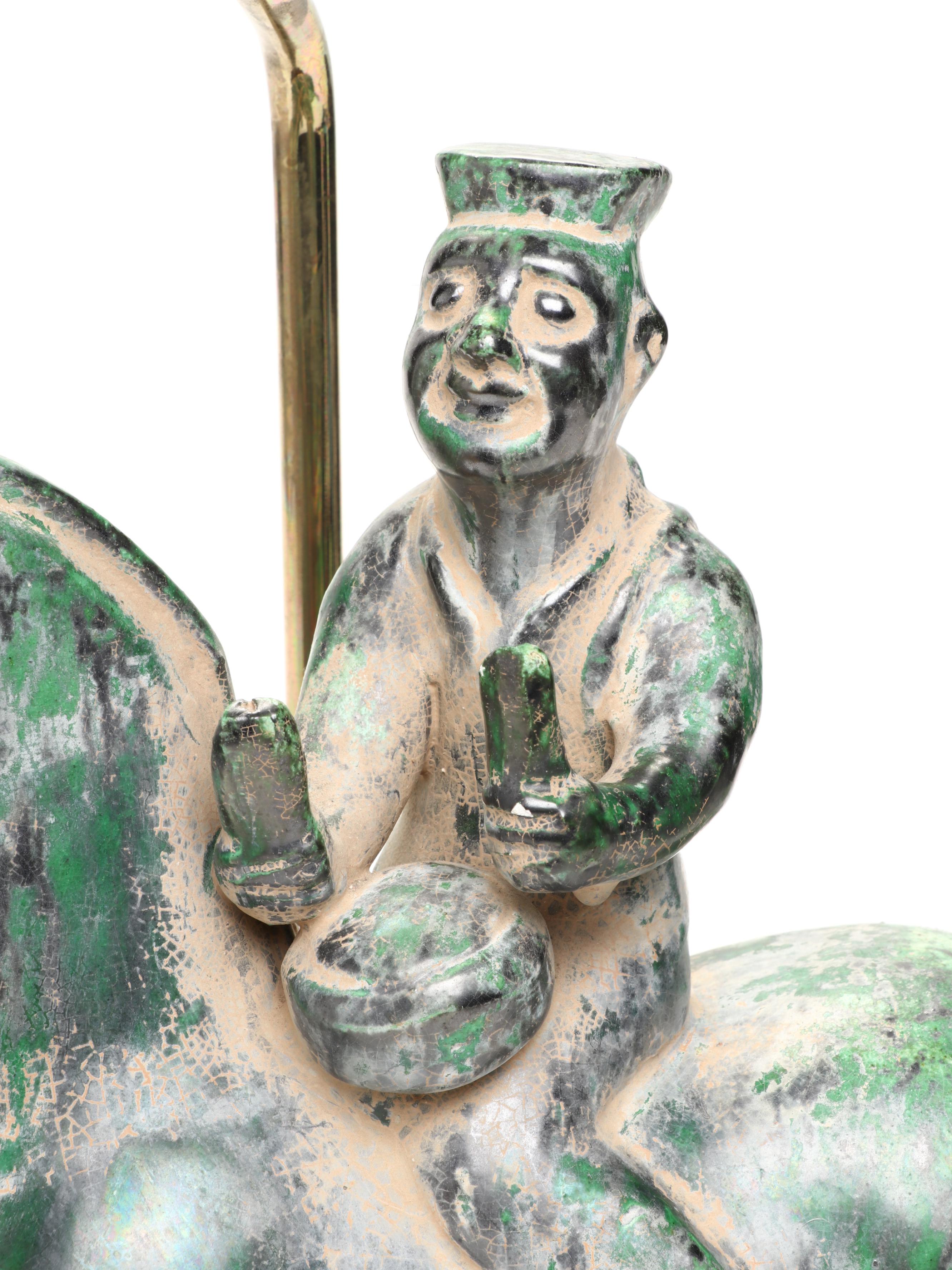 Windermere  Lamps Green Glazed Ceramic Horse and Rider Table Lamp