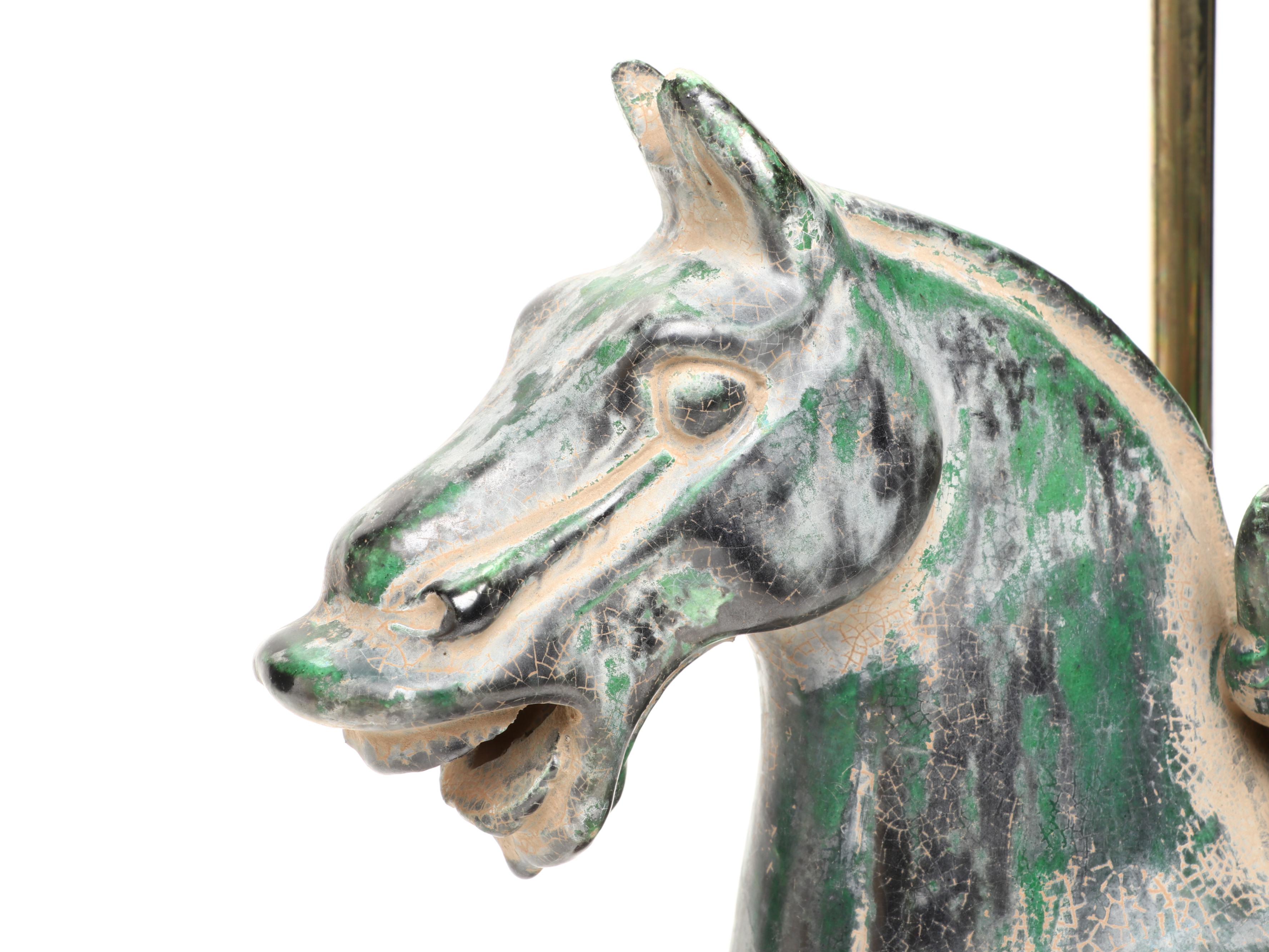 Windermere  Lamps Green Glazed Ceramic Horse and Rider Table Lamp