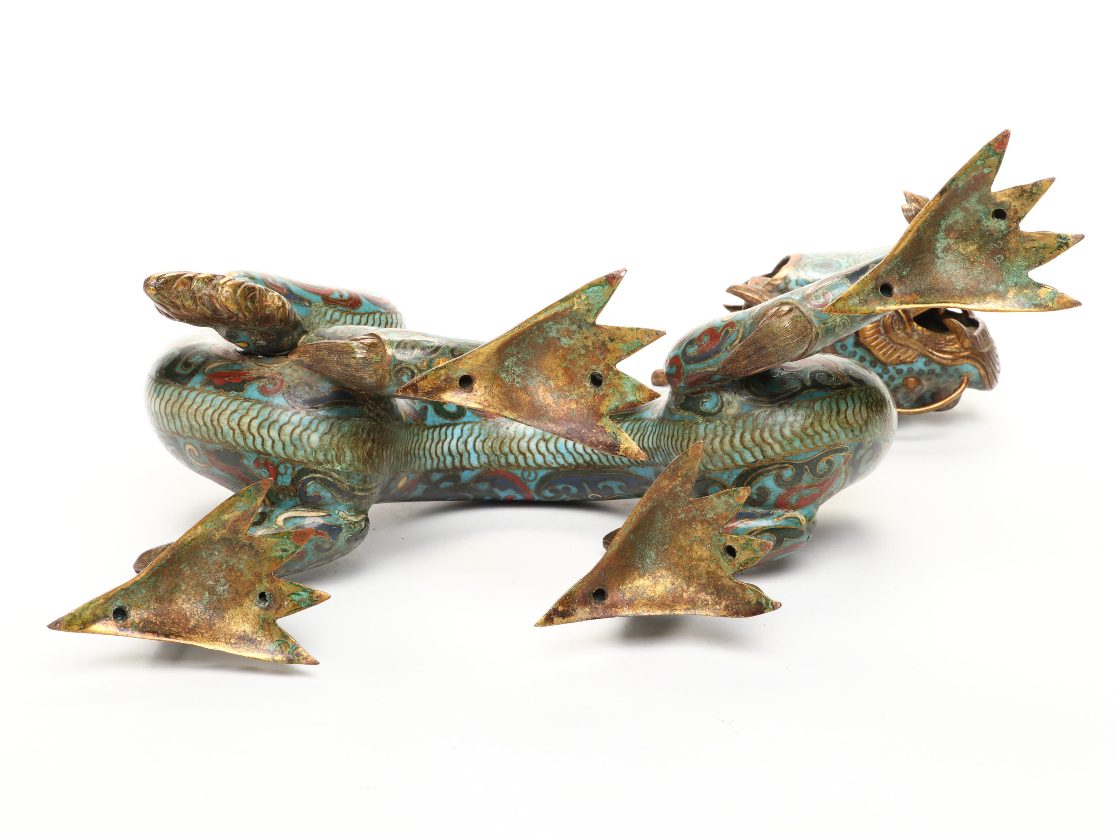 Chinese Qing Dynasty Cloisonné Dragon Form Oil Lamp