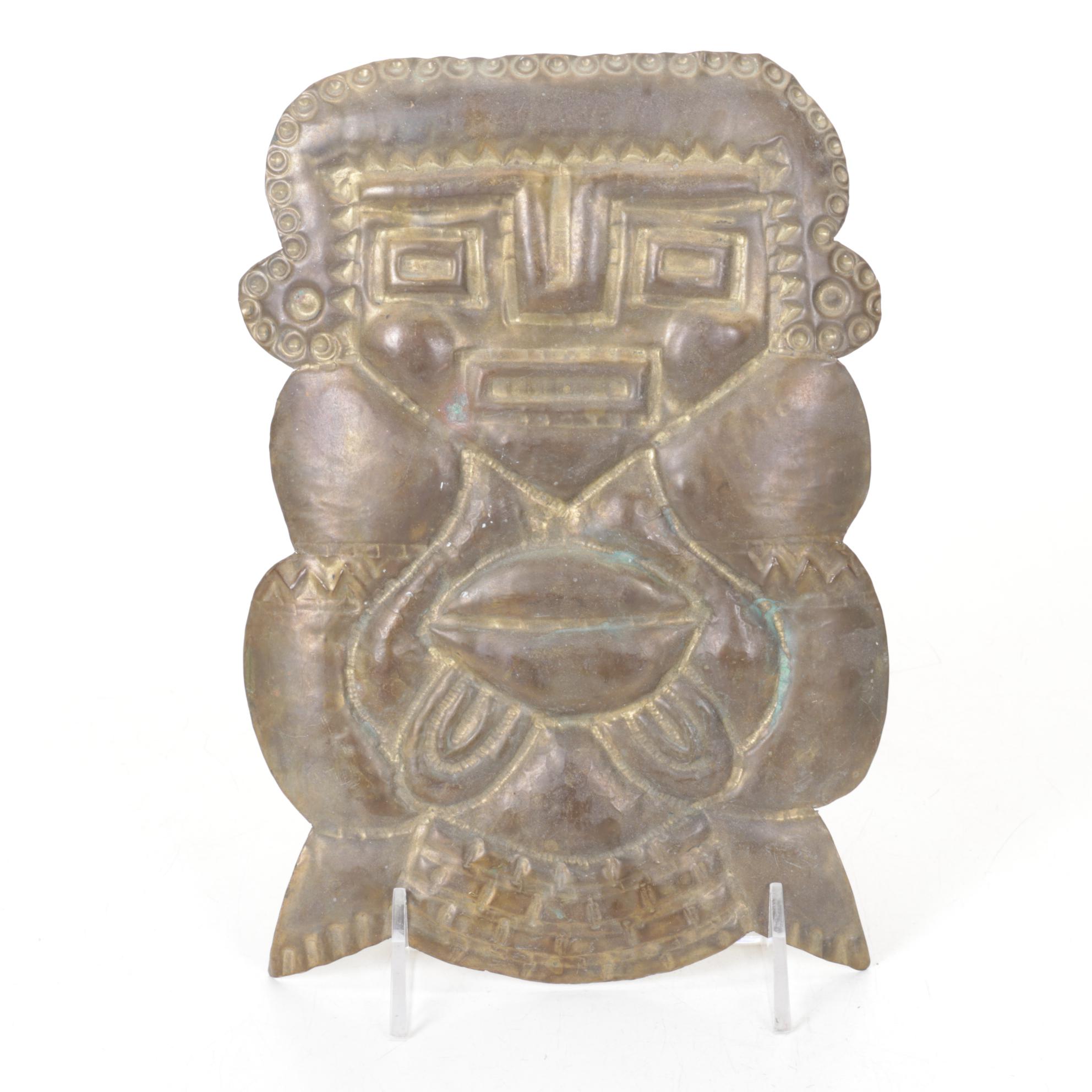 Inca Tumi Ceremonial Knife with Santa Clara Etched Bowl & Mayan Effigy Relief