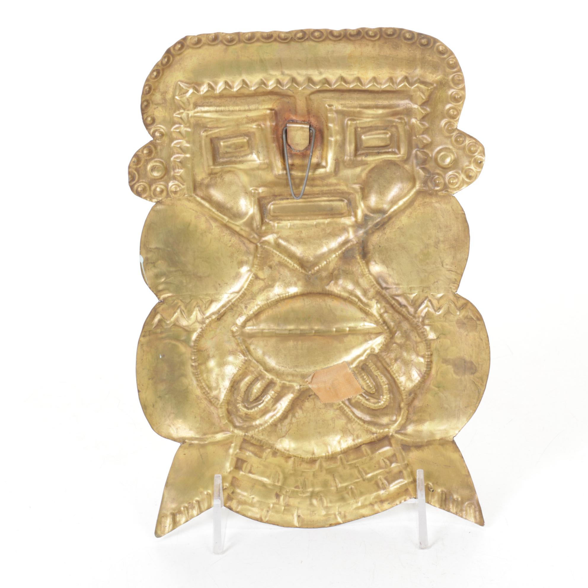 Inca Tumi Ceremonial Knife with Santa Clara Etched Bowl & Mayan Effigy Relief