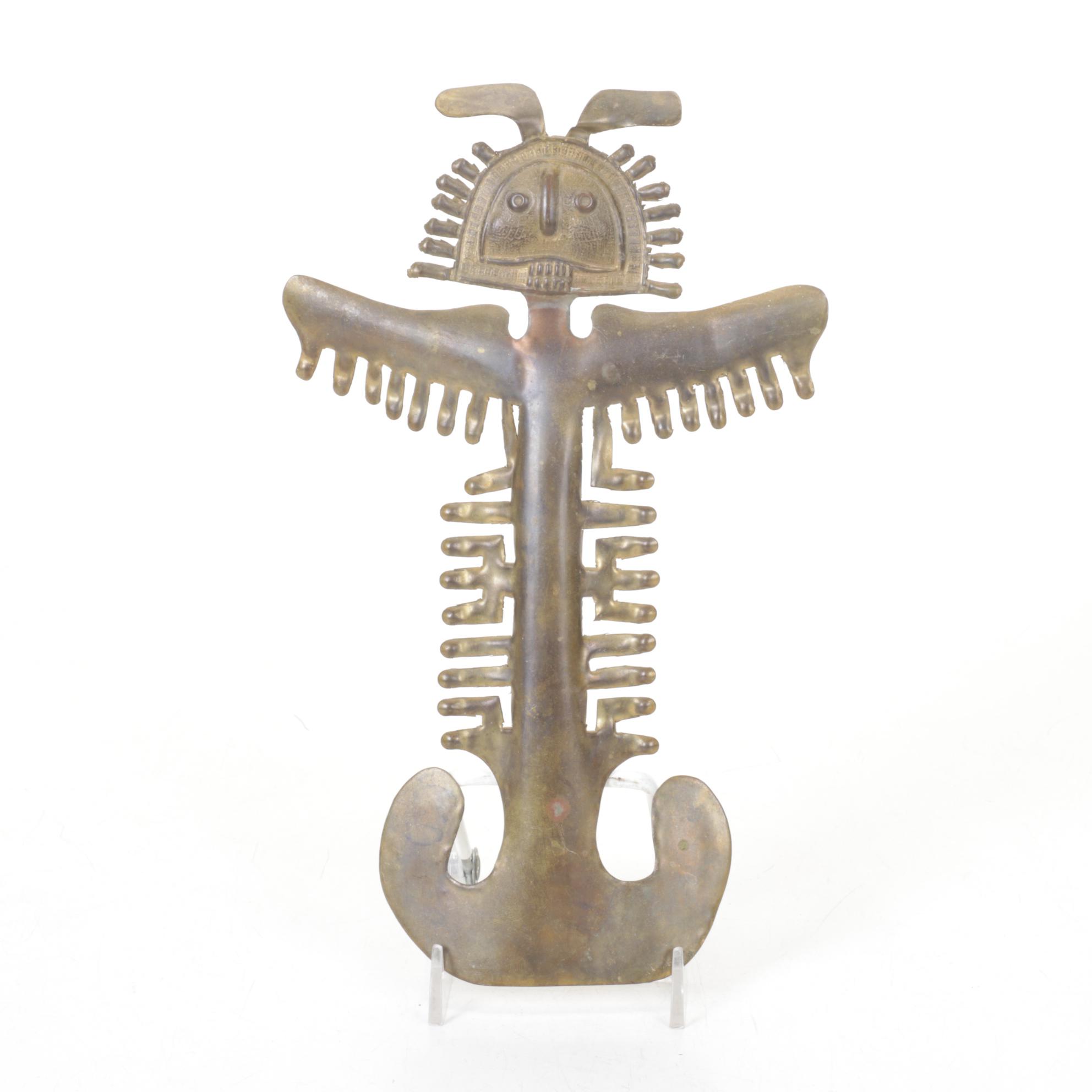 Inca Tumi Ceremonial Knife with Santa Clara Etched Bowl & Mayan Effigy Relief