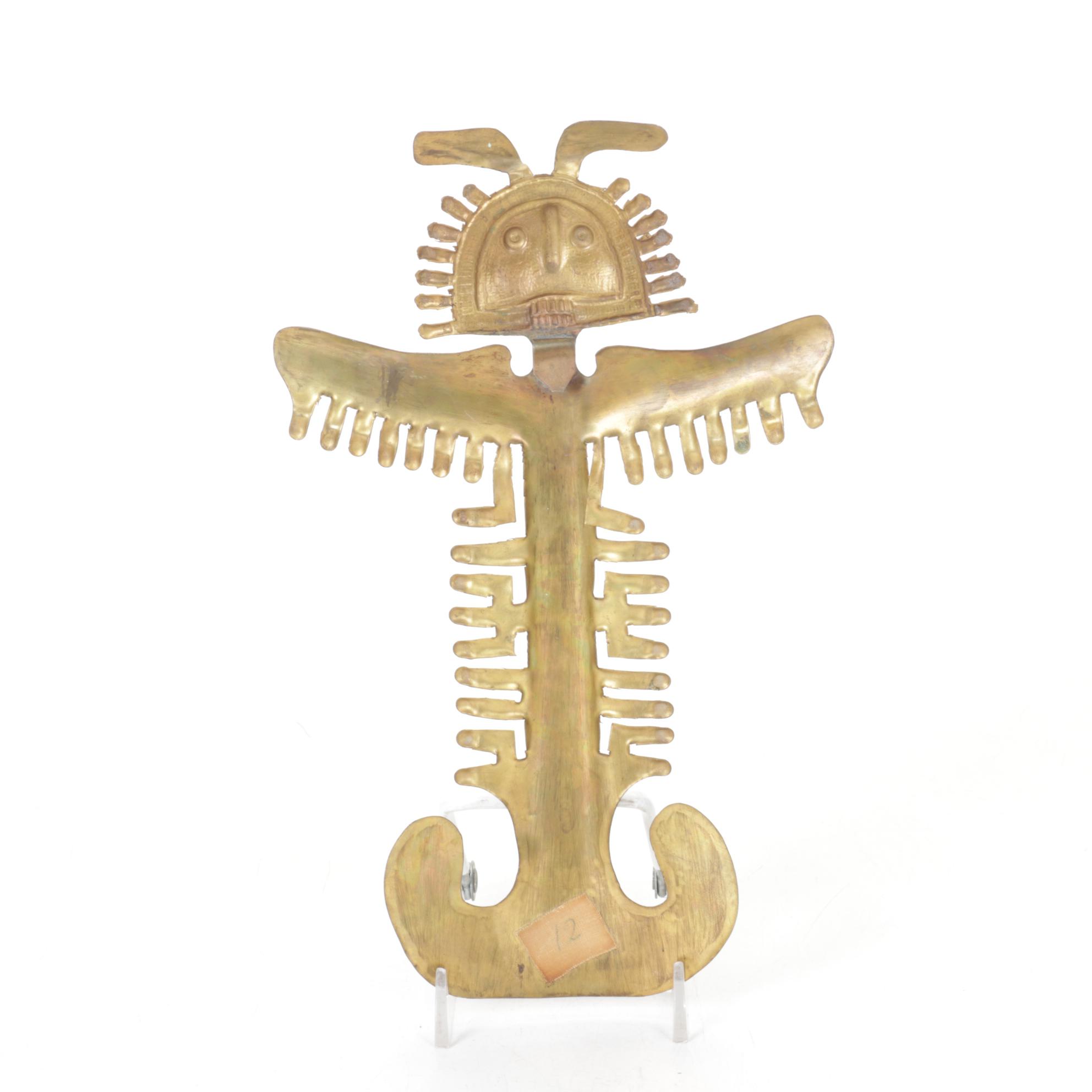 Inca Tumi Ceremonial Knife with Santa Clara Etched Bowl & Mayan Effigy Relief