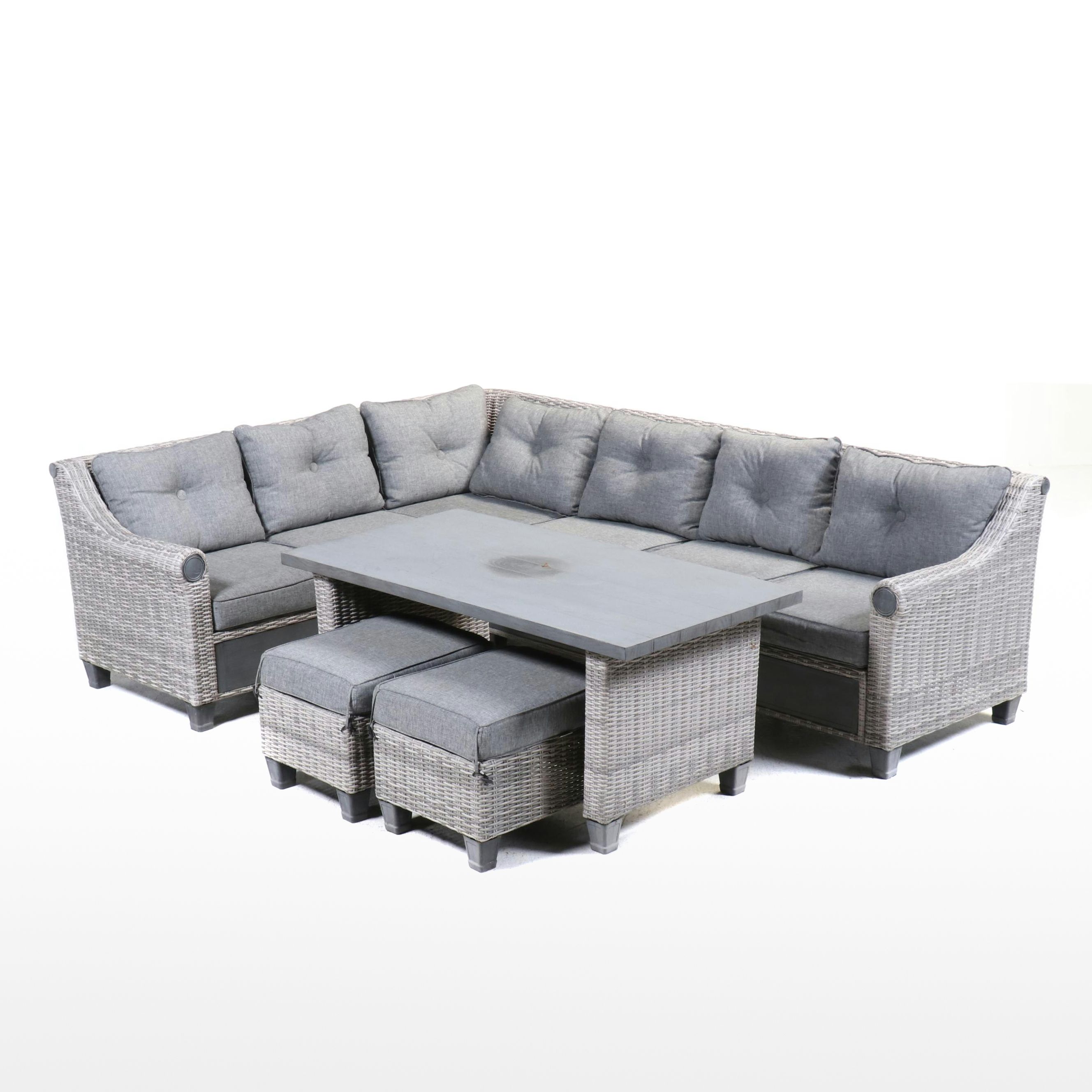Broyhill Contemporary Resin Wicker Patio Sectional, Coffee Table, and Ottomans