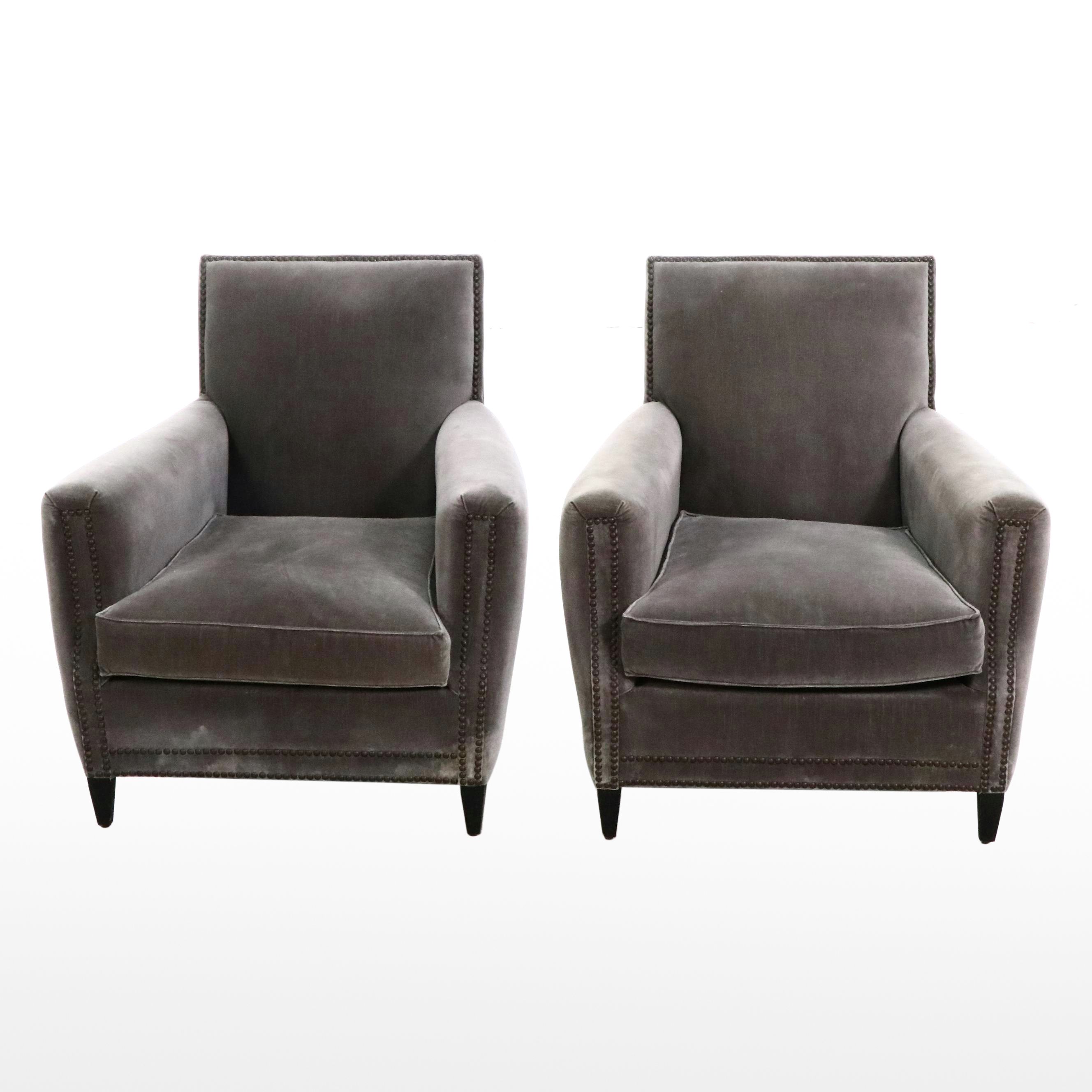 Pair of Restoration Hardware "Marcel" Velvet Upholstered Club Chairs