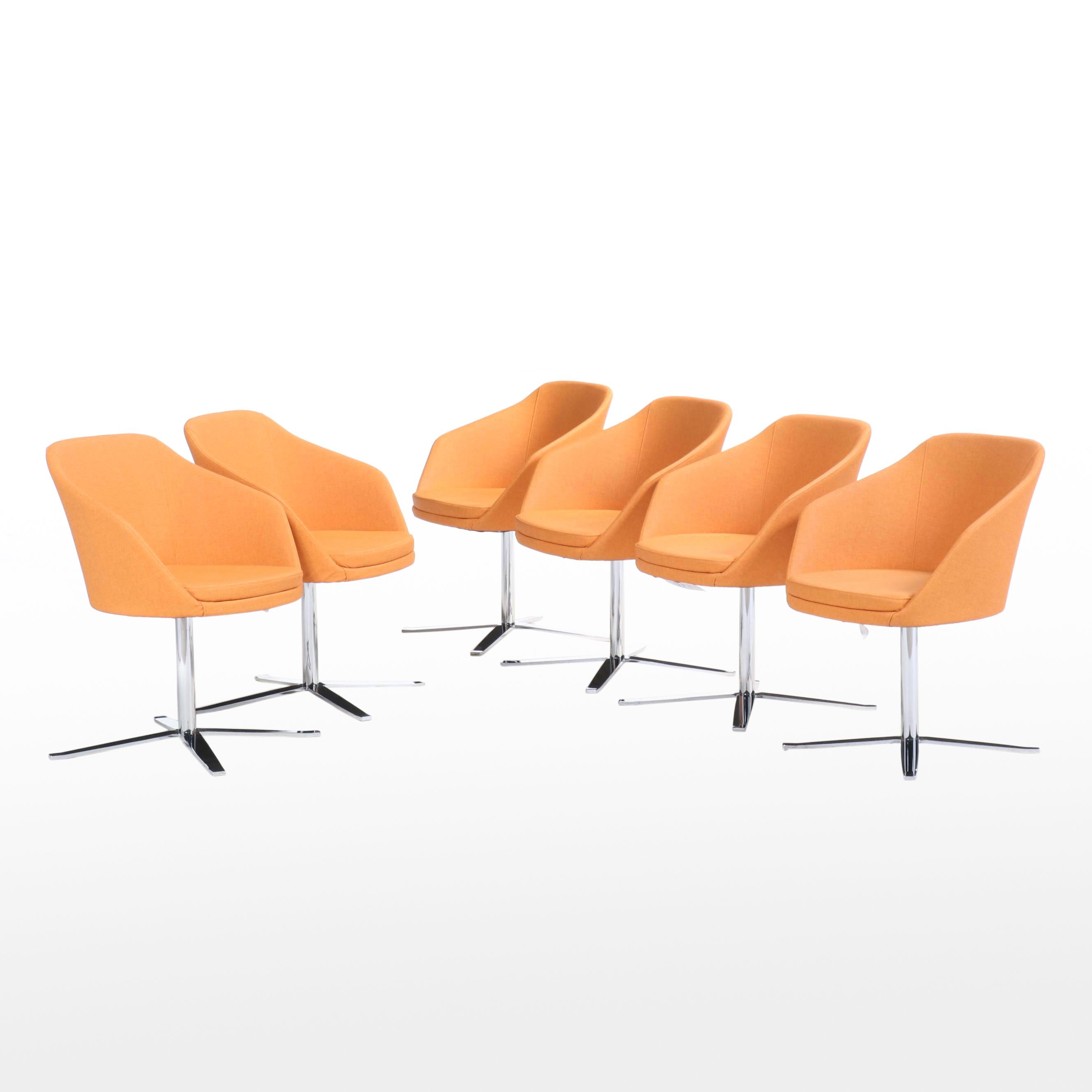 Six Global Upholstery Co. "Drift" Mid Century Modern Style Swivel Side Chairs