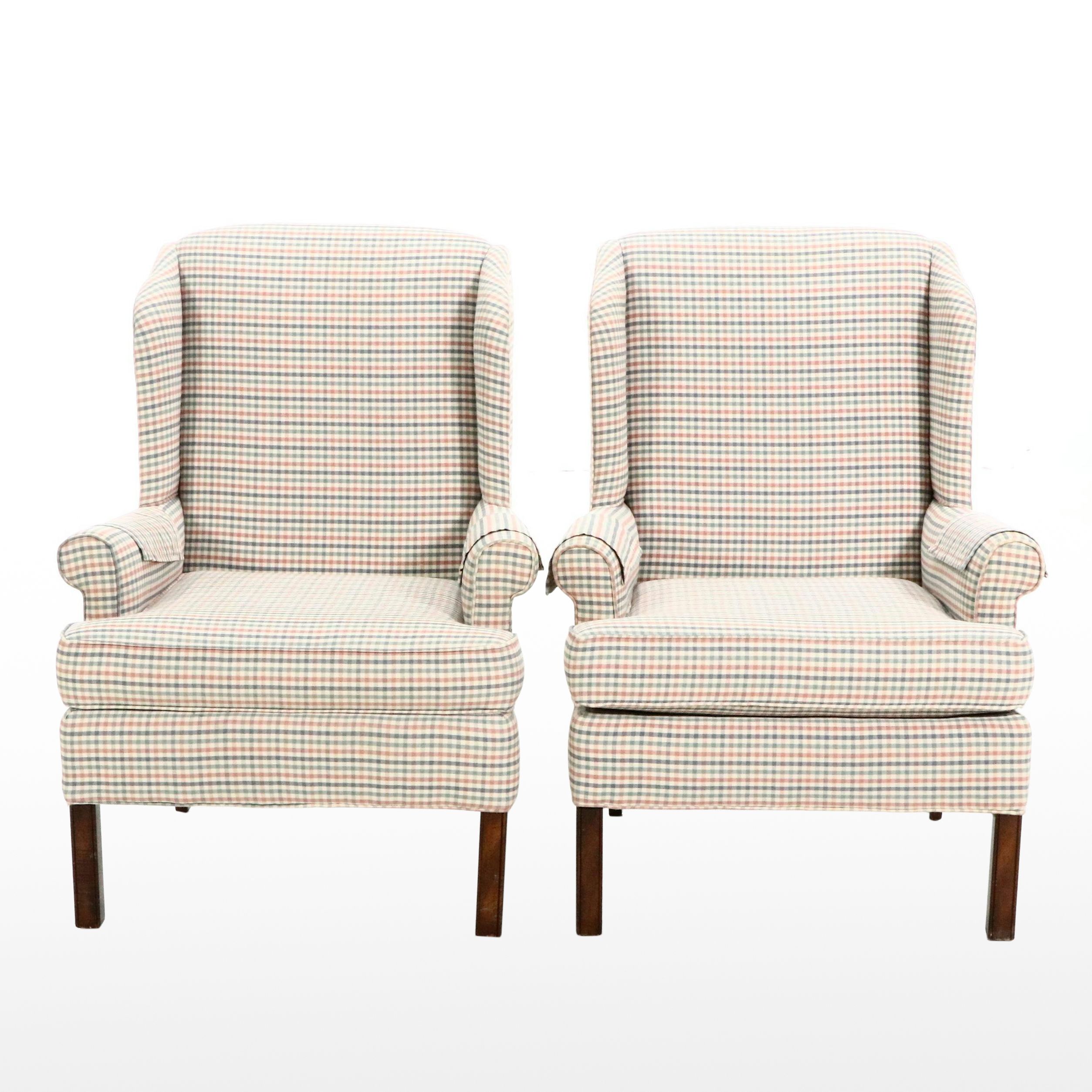 Pair of Chippendale Style Custom-Upholstered Wingback Chairs