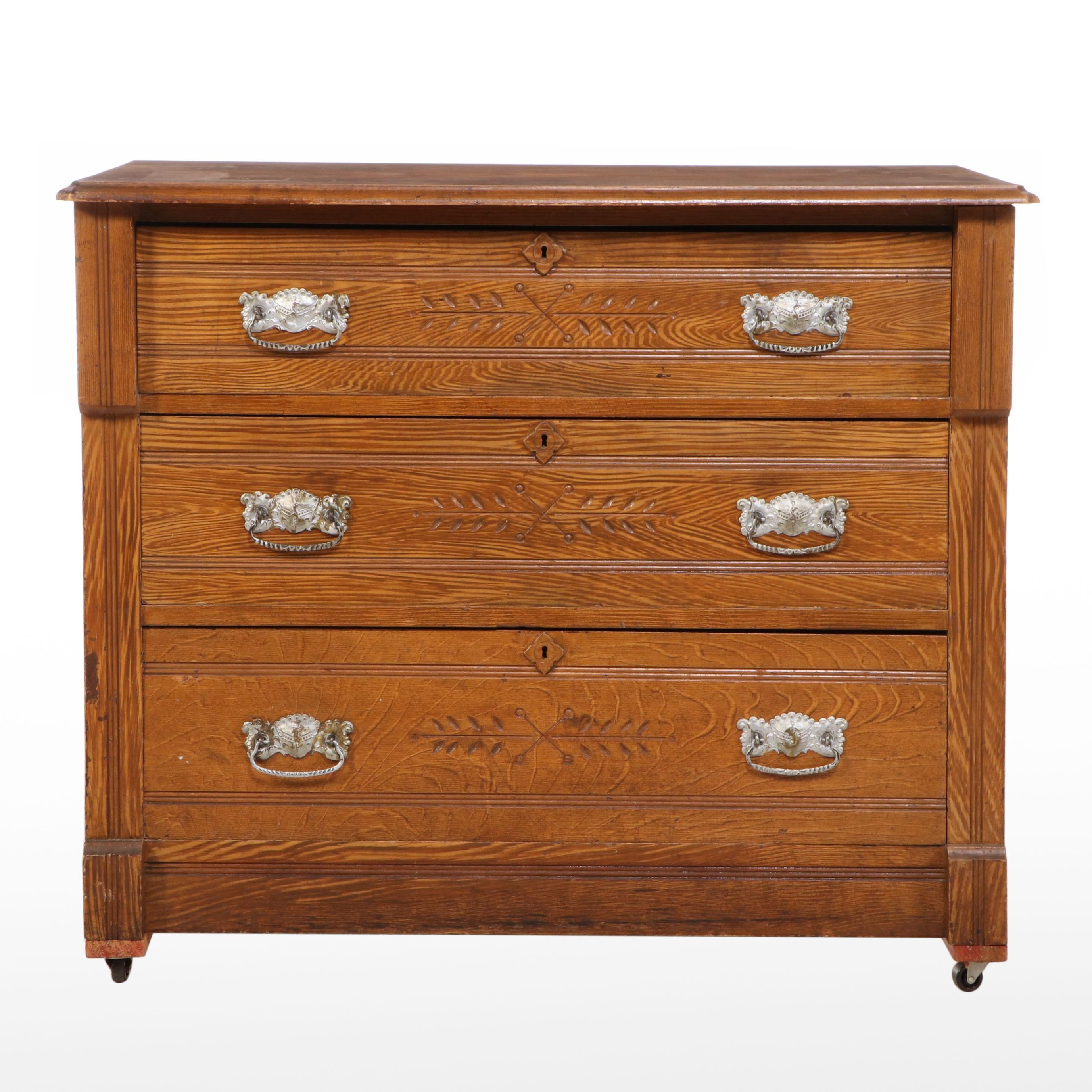 Victorian Grain-Painted Three-Drawer "Cottage" Chest, Late 19th Century