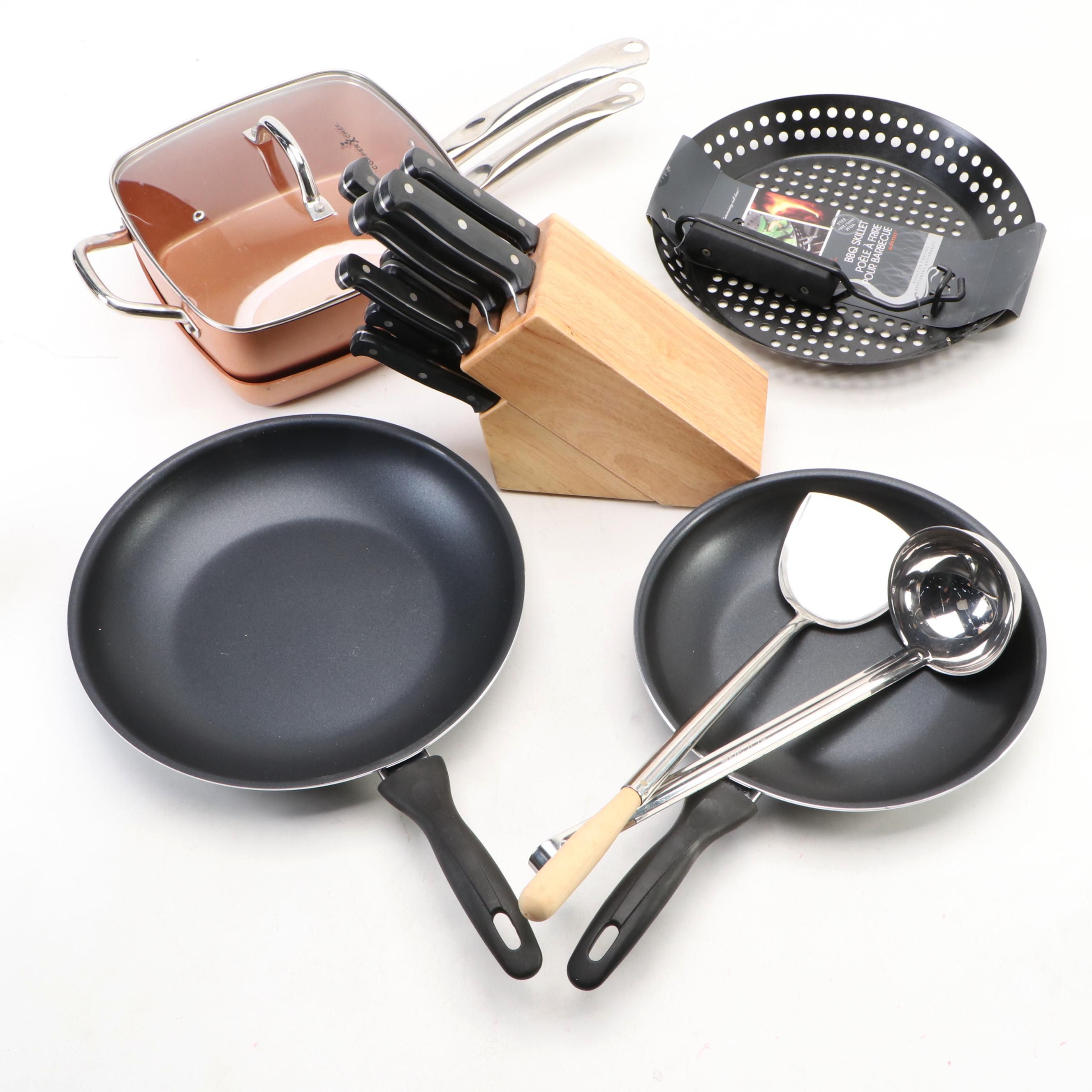 Copper Chef Deep Square Copper Pan with Other Kitchenware