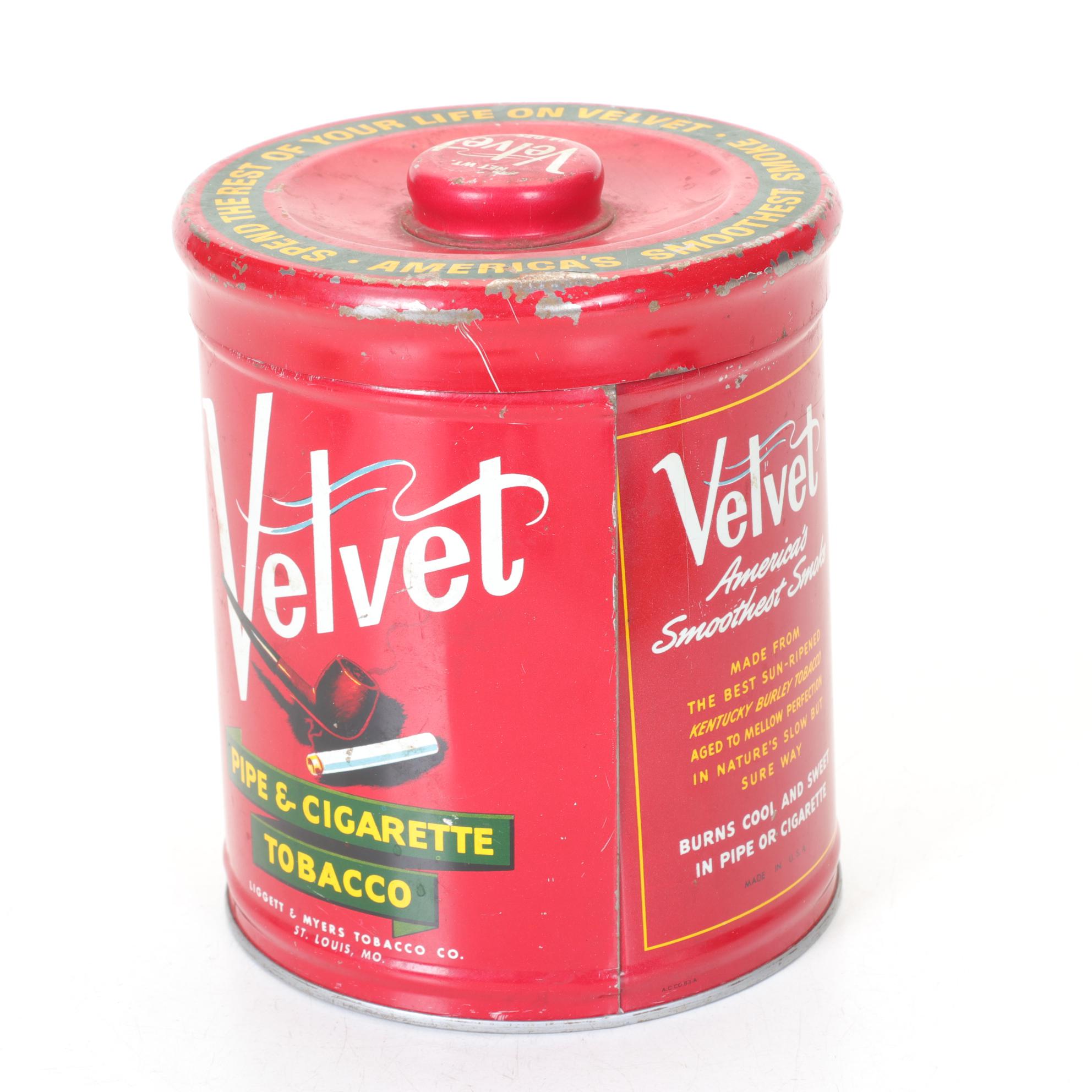 Velvet Pipe & Cigarette Tobacco Tin with Jewelry Tins & "Antique Week" Newspaper