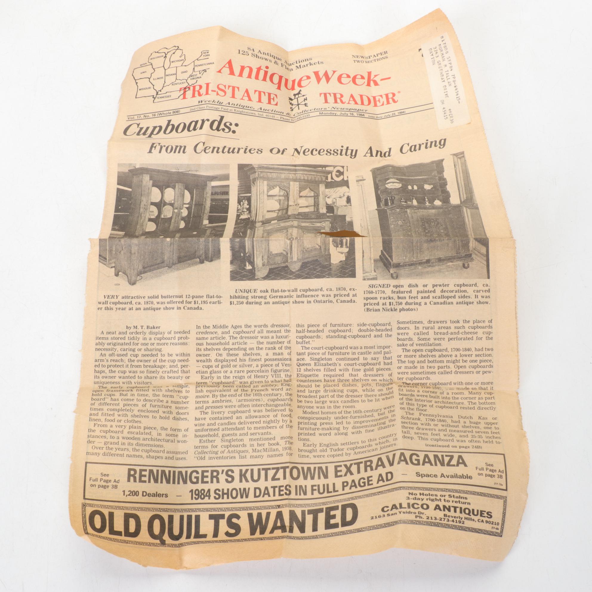 Velvet Pipe & Cigarette Tobacco Tin with Jewelry Tins & "Antique Week" Newspaper