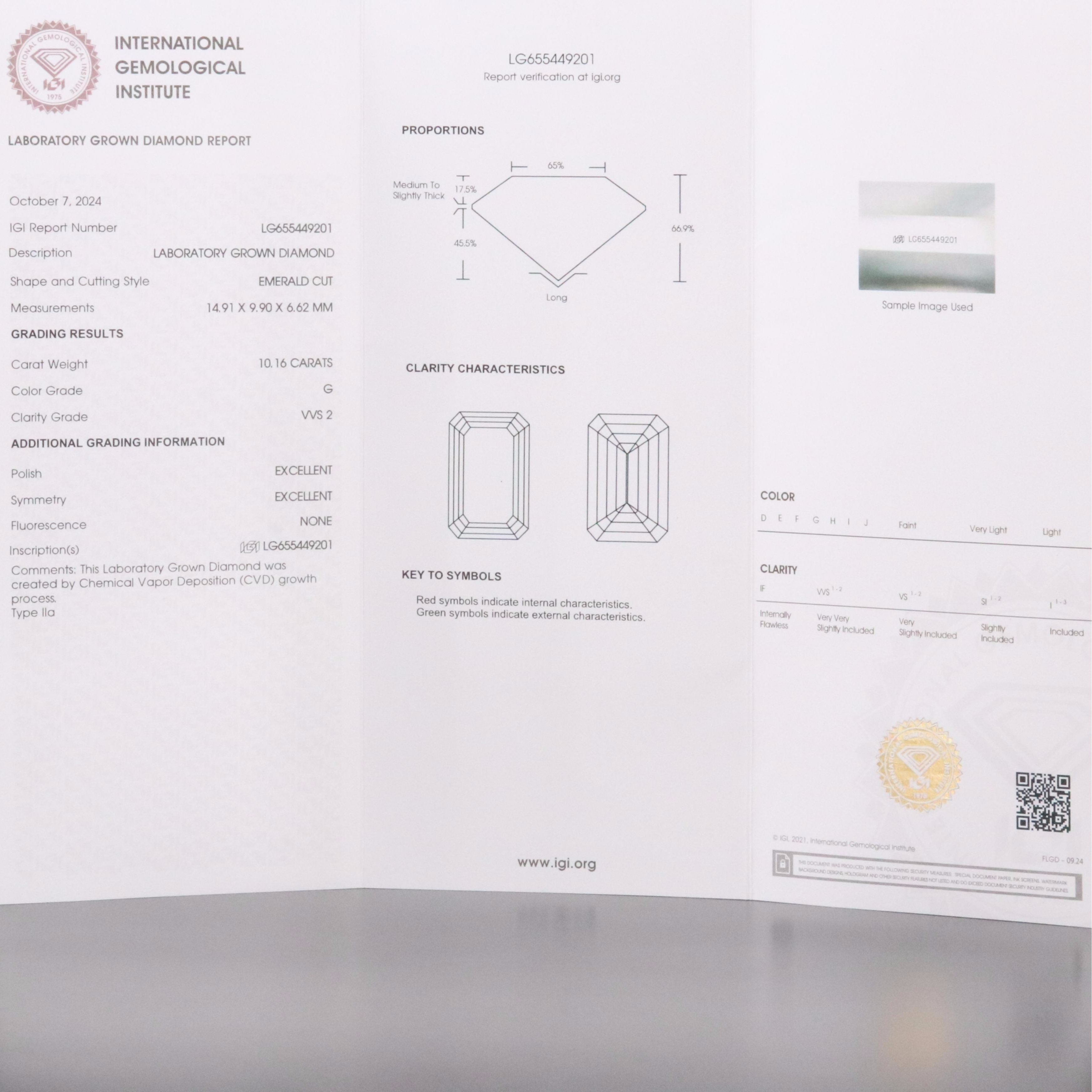 Platinum 10.16 CT Lab Grown Diamond Ring with IGI Report