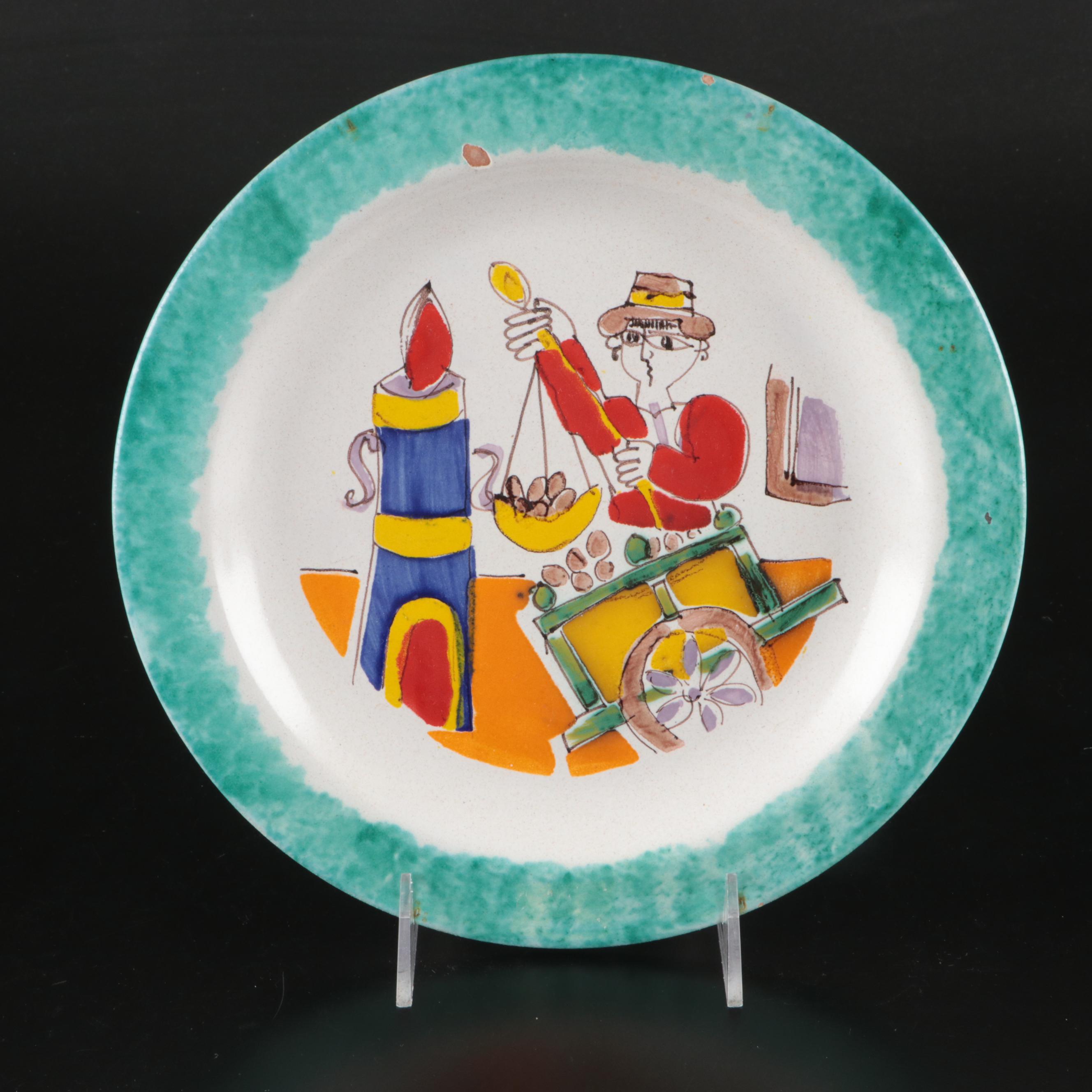 Italian Giovanni DeSimone Hand-Painted Ceramic Plate and Bowl
