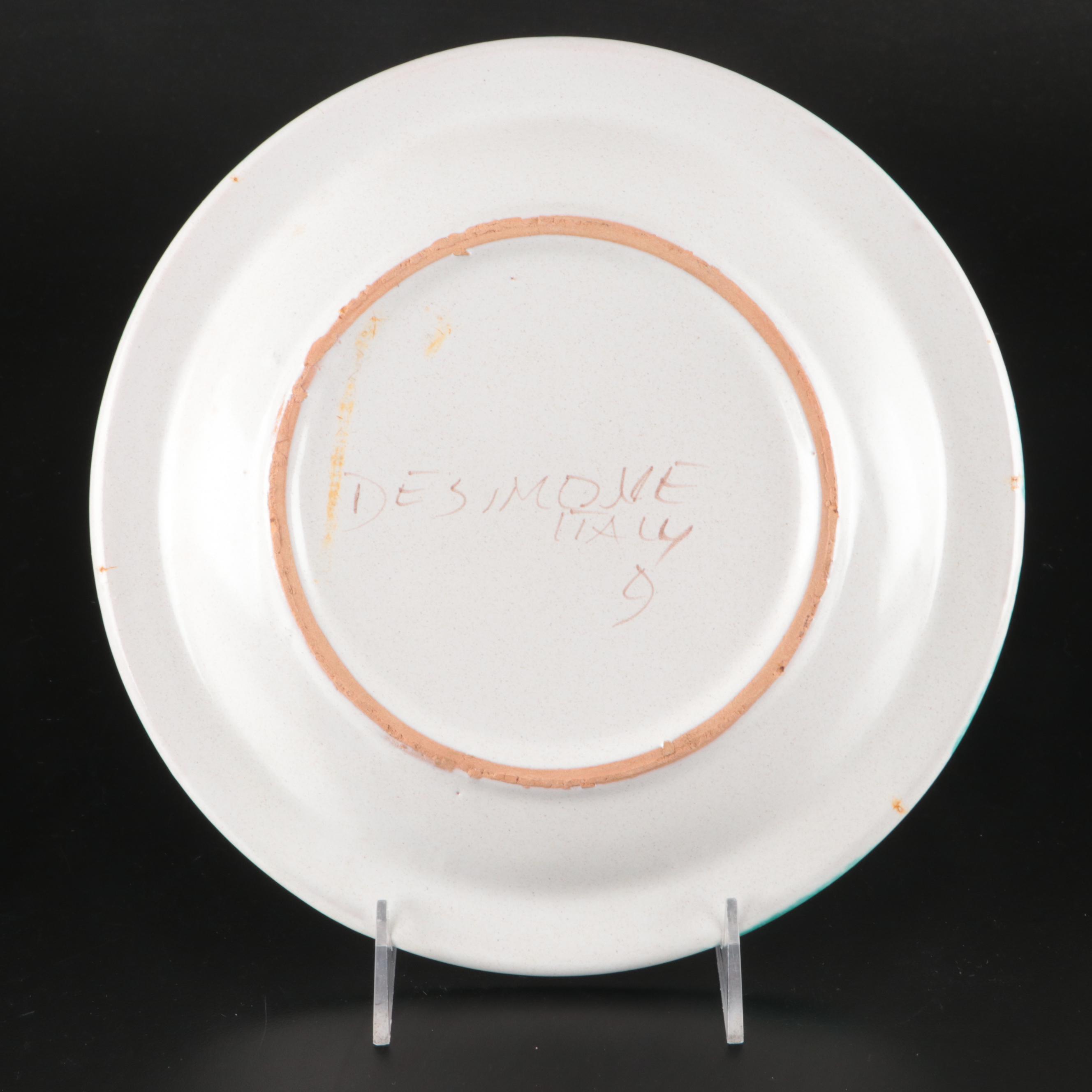 Italian Giovanni DeSimone Hand-Painted Ceramic Plate and Bowl