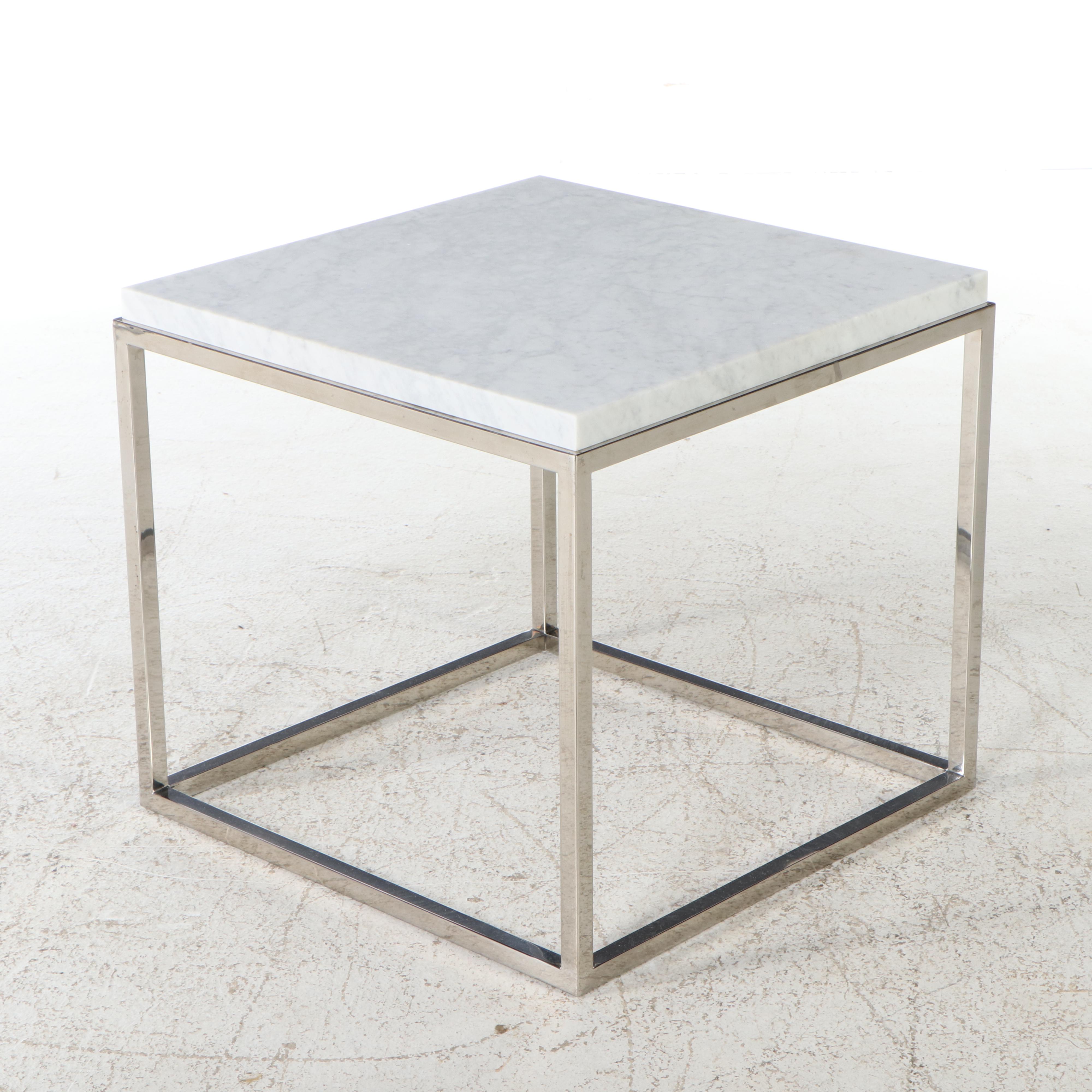 Modernist Style Chrome and Marble Side Tables and Console Table