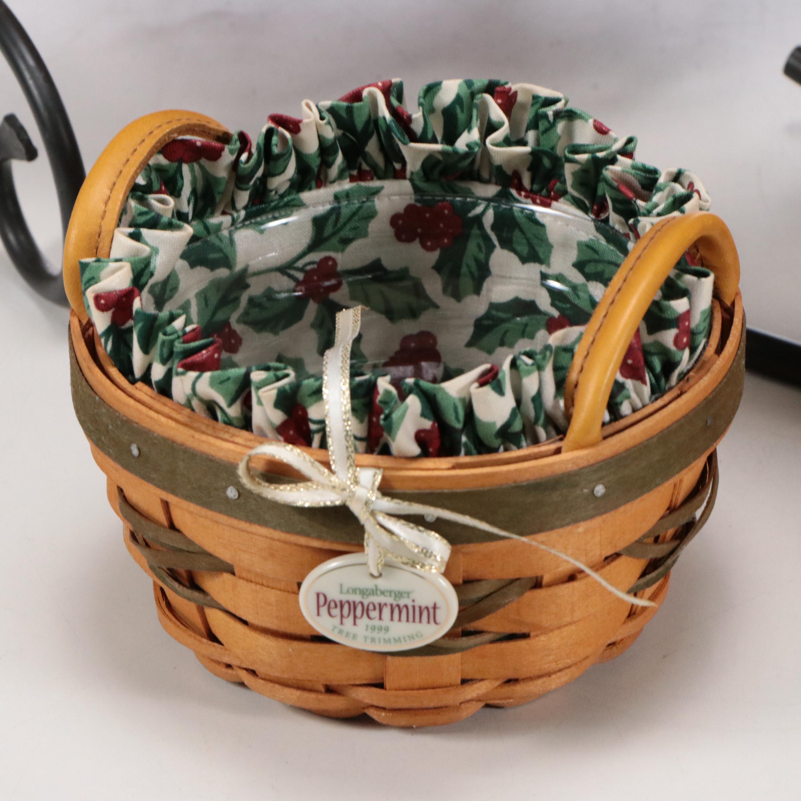 Longaberger Iron Snowman Basket Tree and Woven Maple Baskets