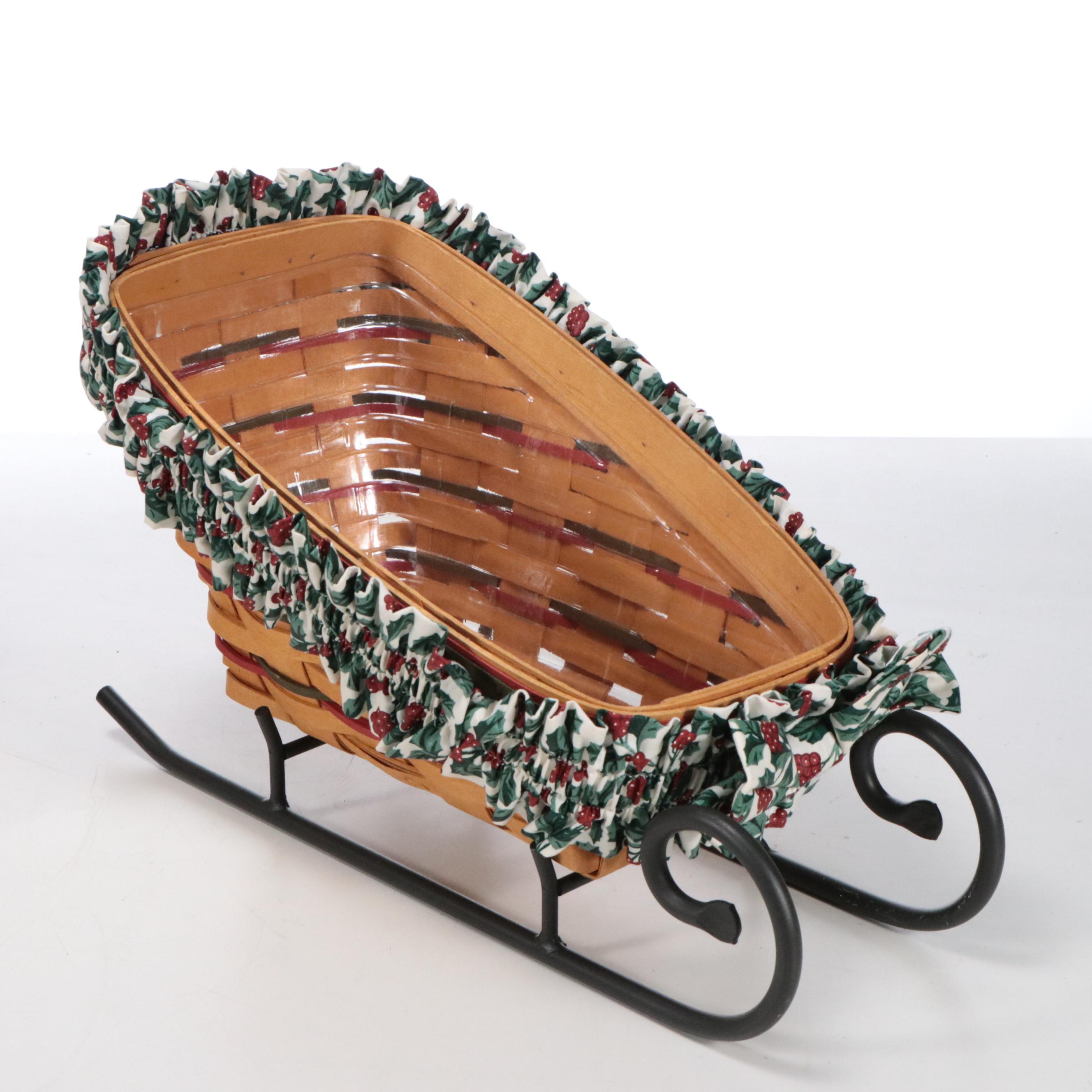 Longaberger Iron Snowman Basket Tree and Woven Maple Baskets