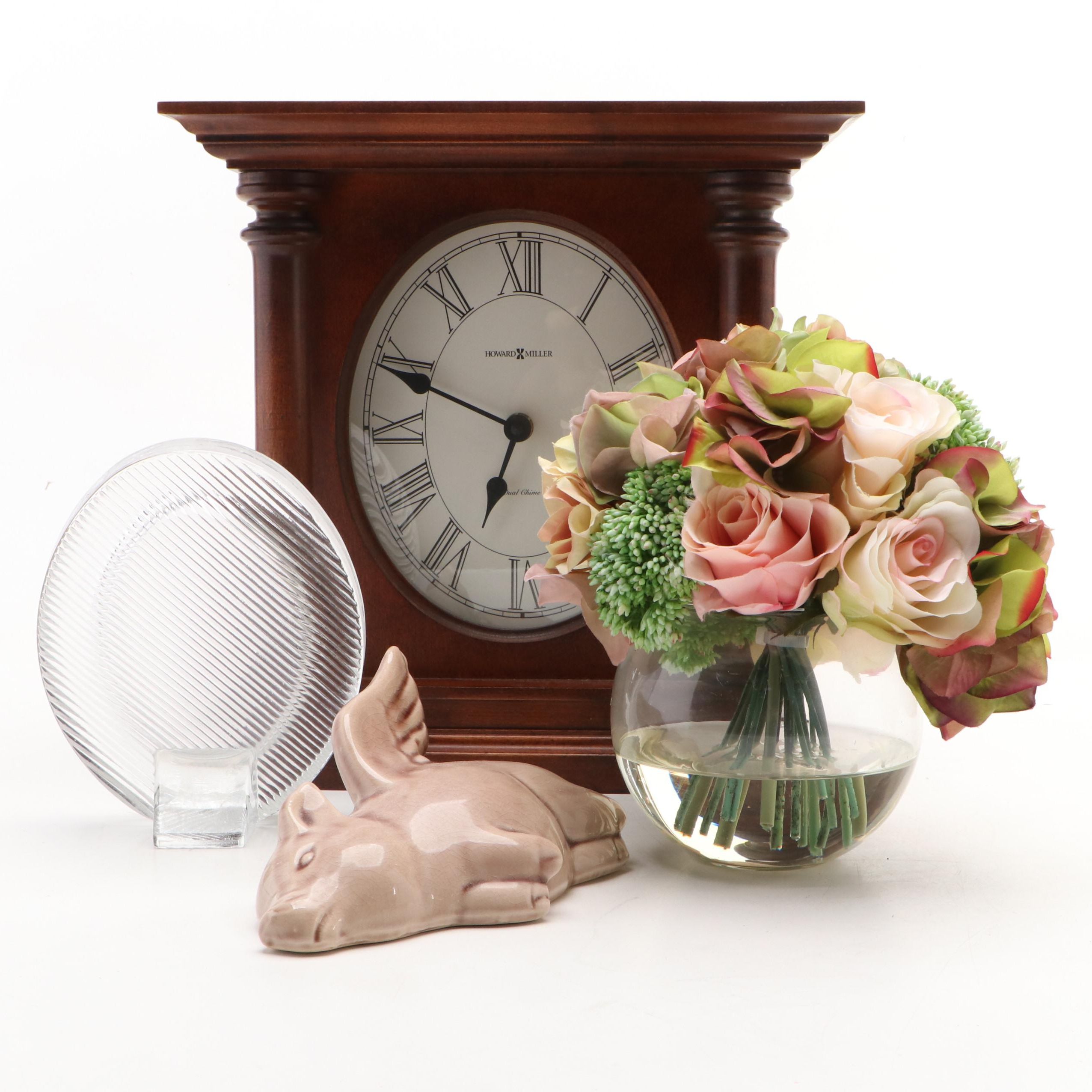 Howard Miller Wooden Mantel Clock with Other Decorative Accessories