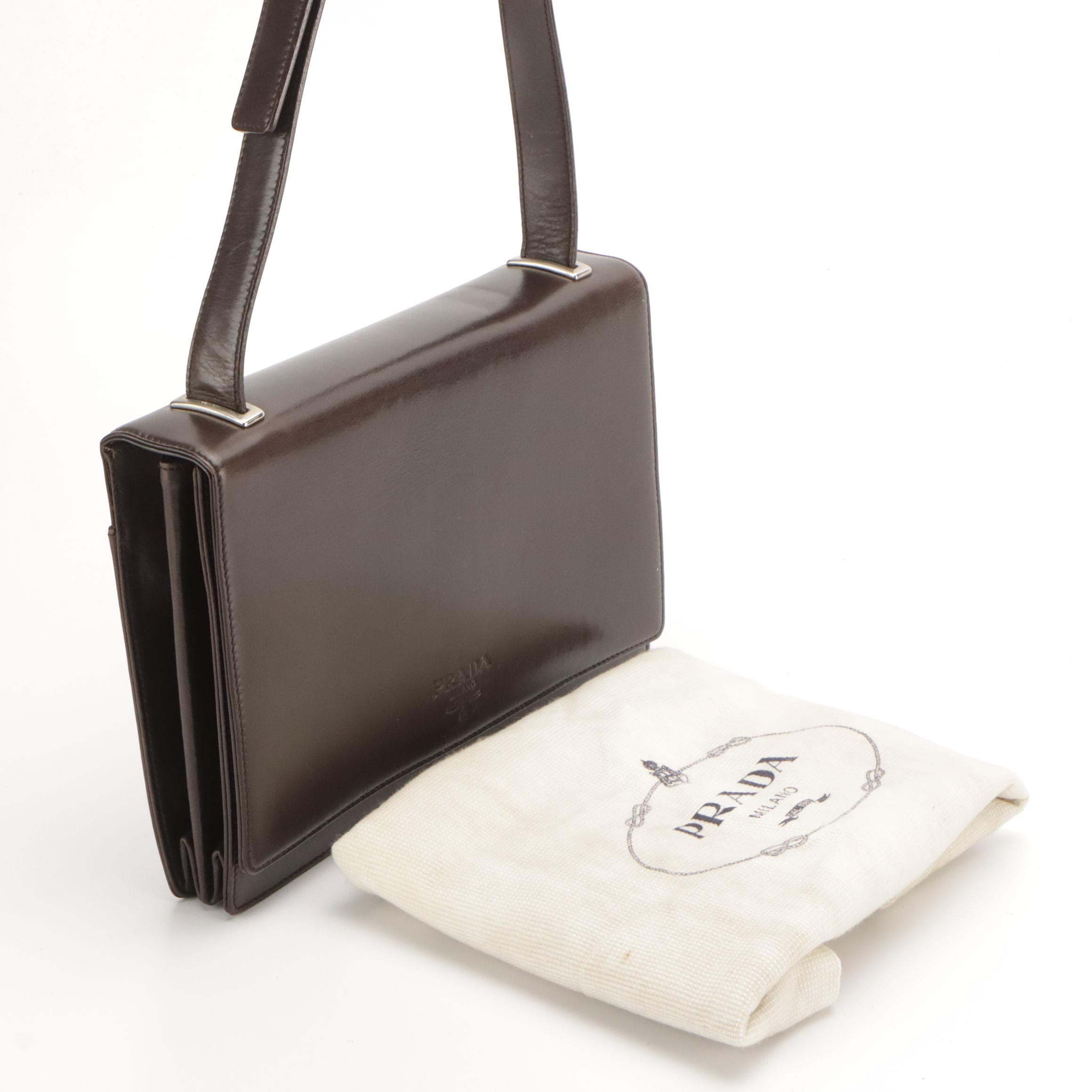 Prada Gusset Shoulder Bag in Dark Brown Leather