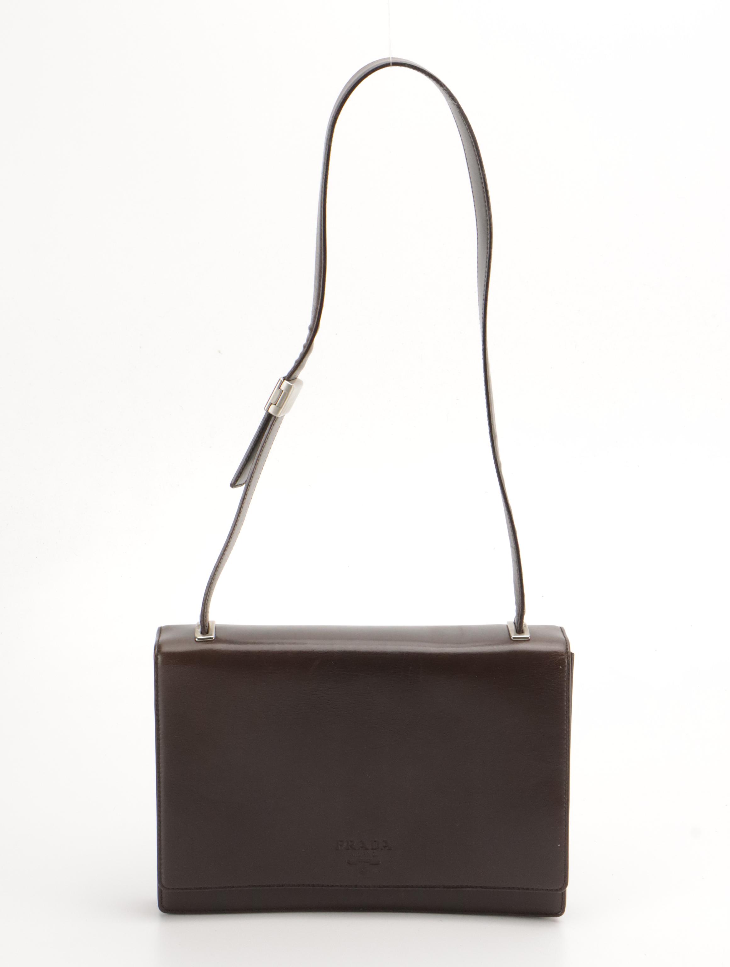 Prada Gusset Shoulder Bag in Dark Brown Leather