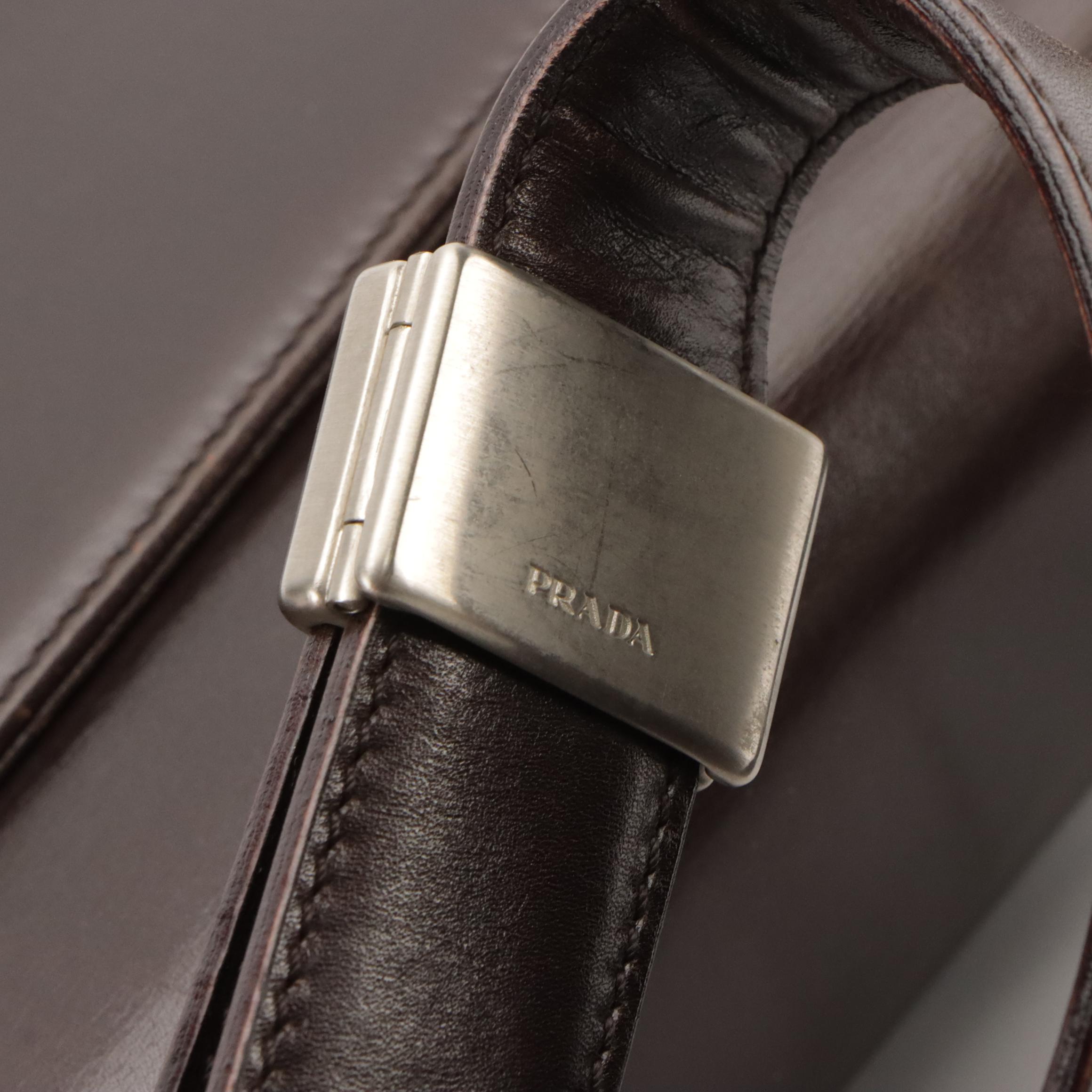 Prada Gusset Shoulder Bag in Dark Brown Leather