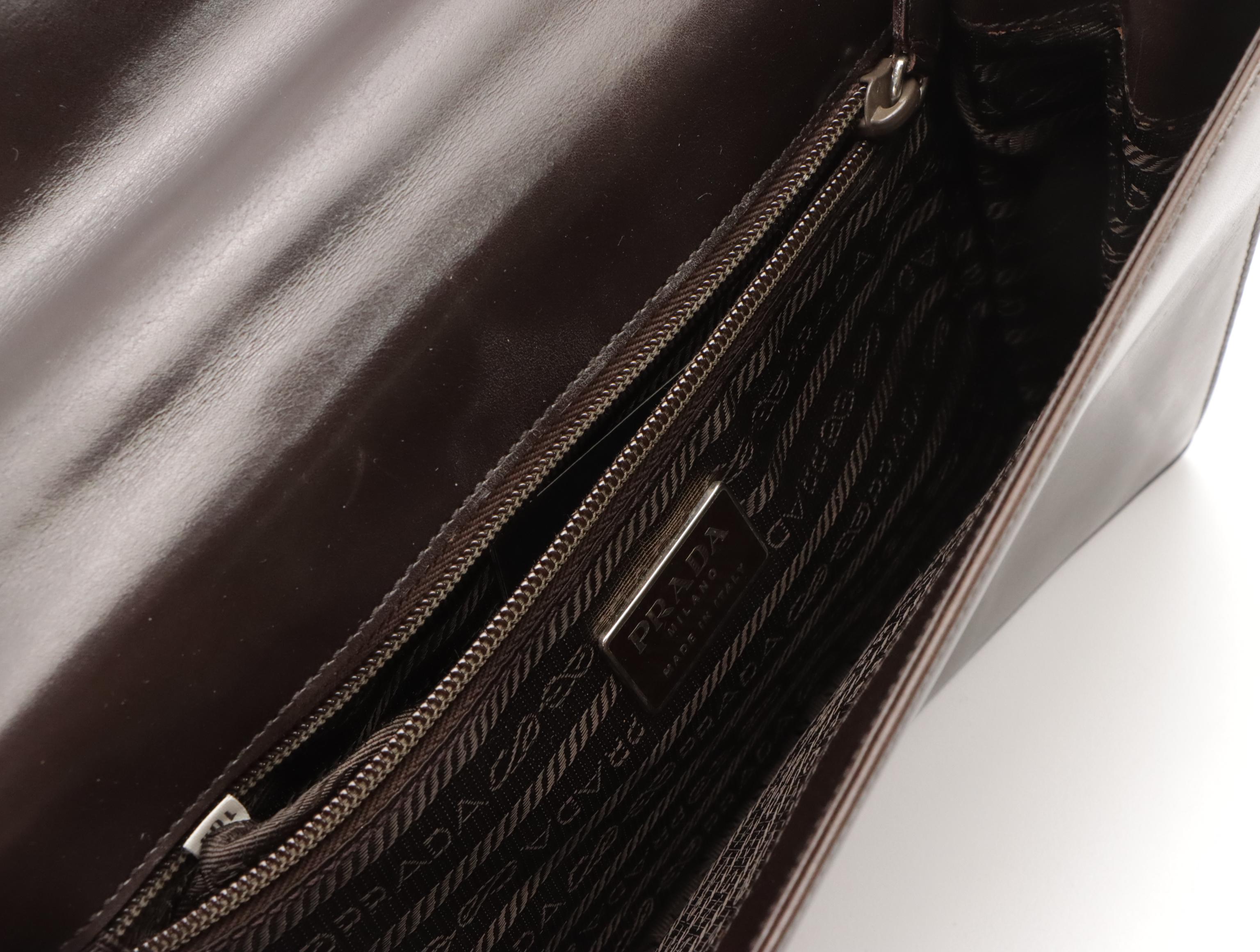 Prada Gusset Shoulder Bag in Dark Brown Leather