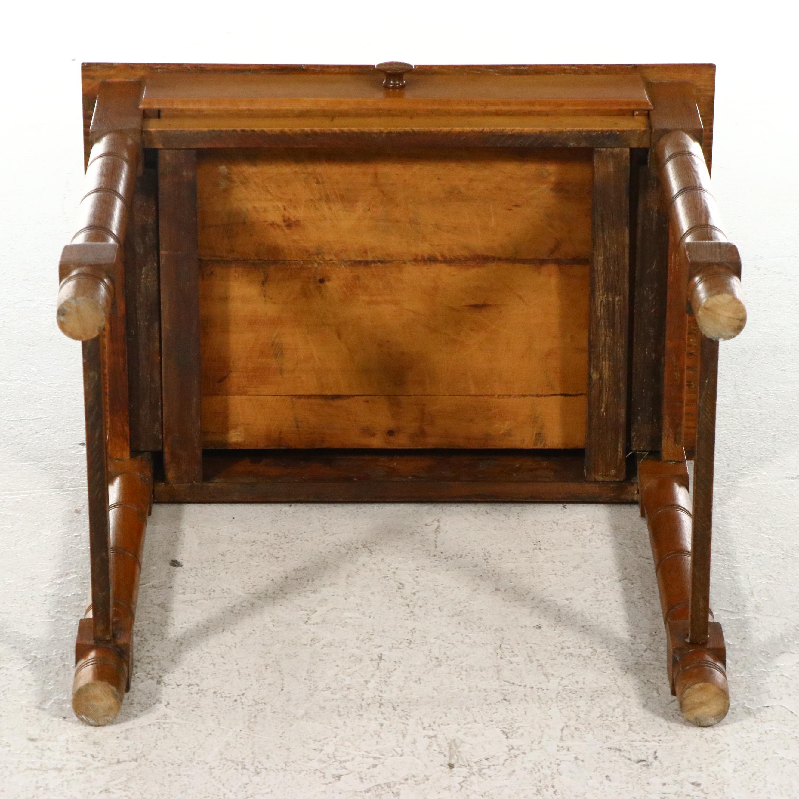 American Primitive Oak and Maple Side Table, 19th Century