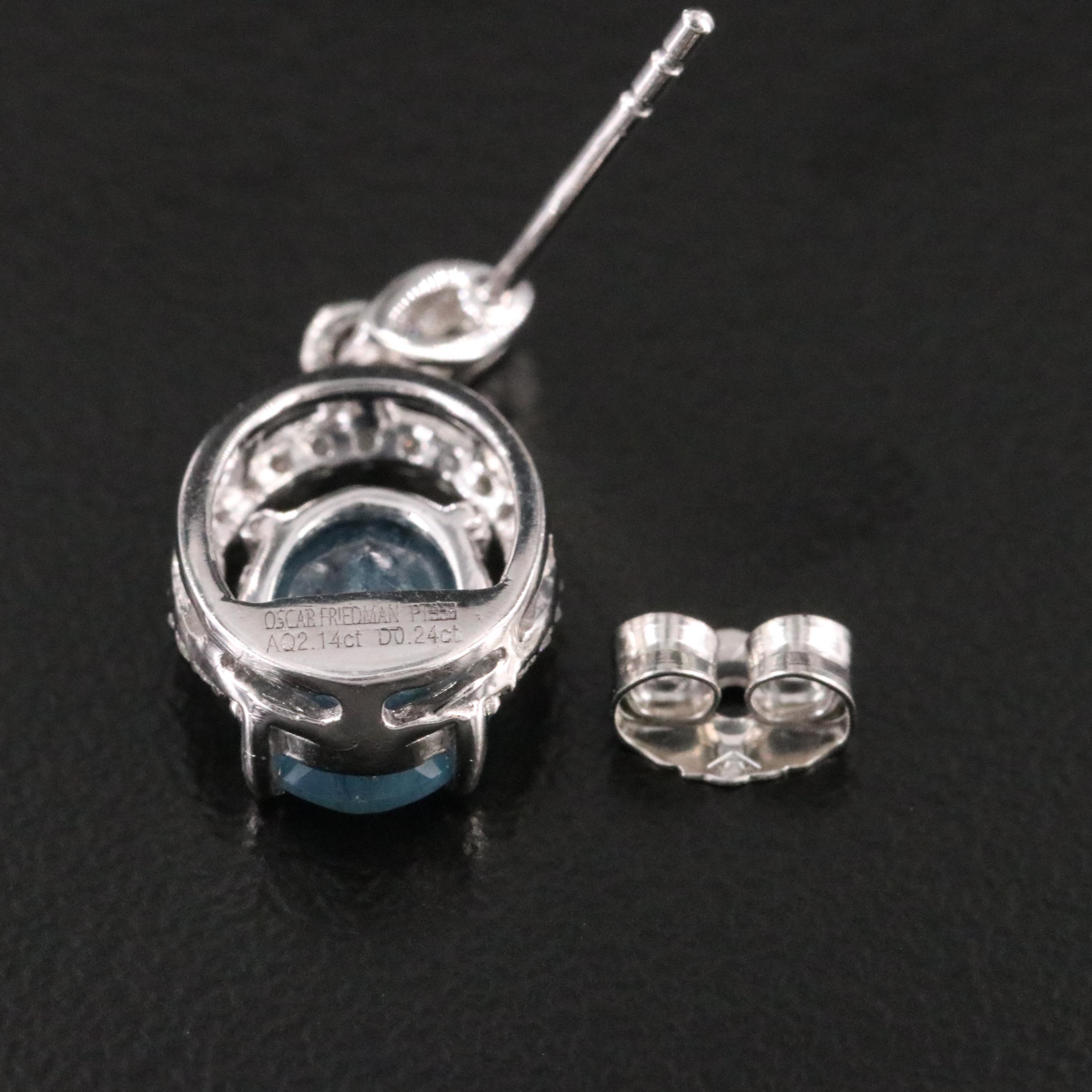 Oscar Friedman Platinum, Aquamarine and Diamond Earrings