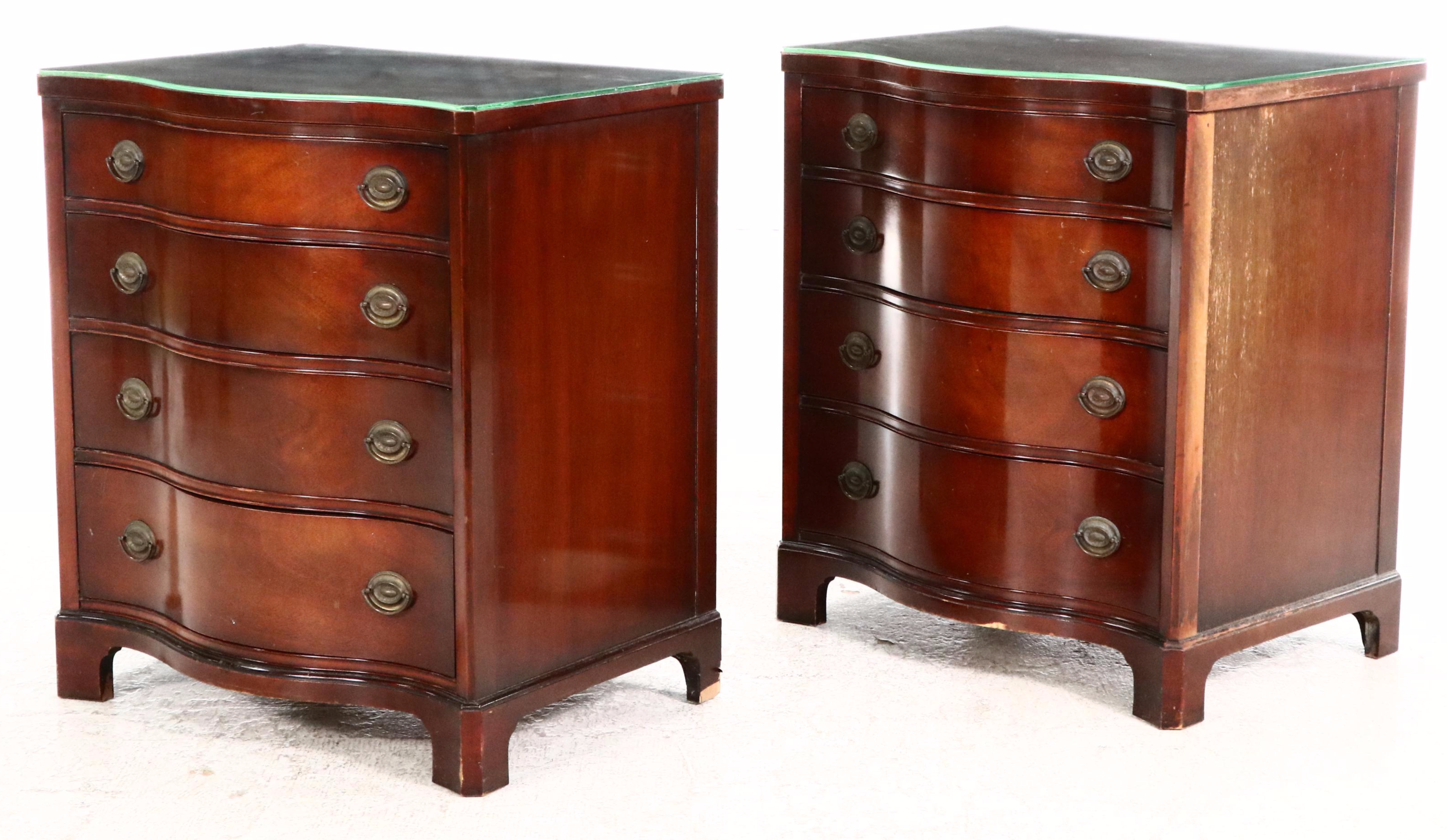 Pair of Drexel "Travis Court Group" Serpentine Front Mahogany Chests of Drawers