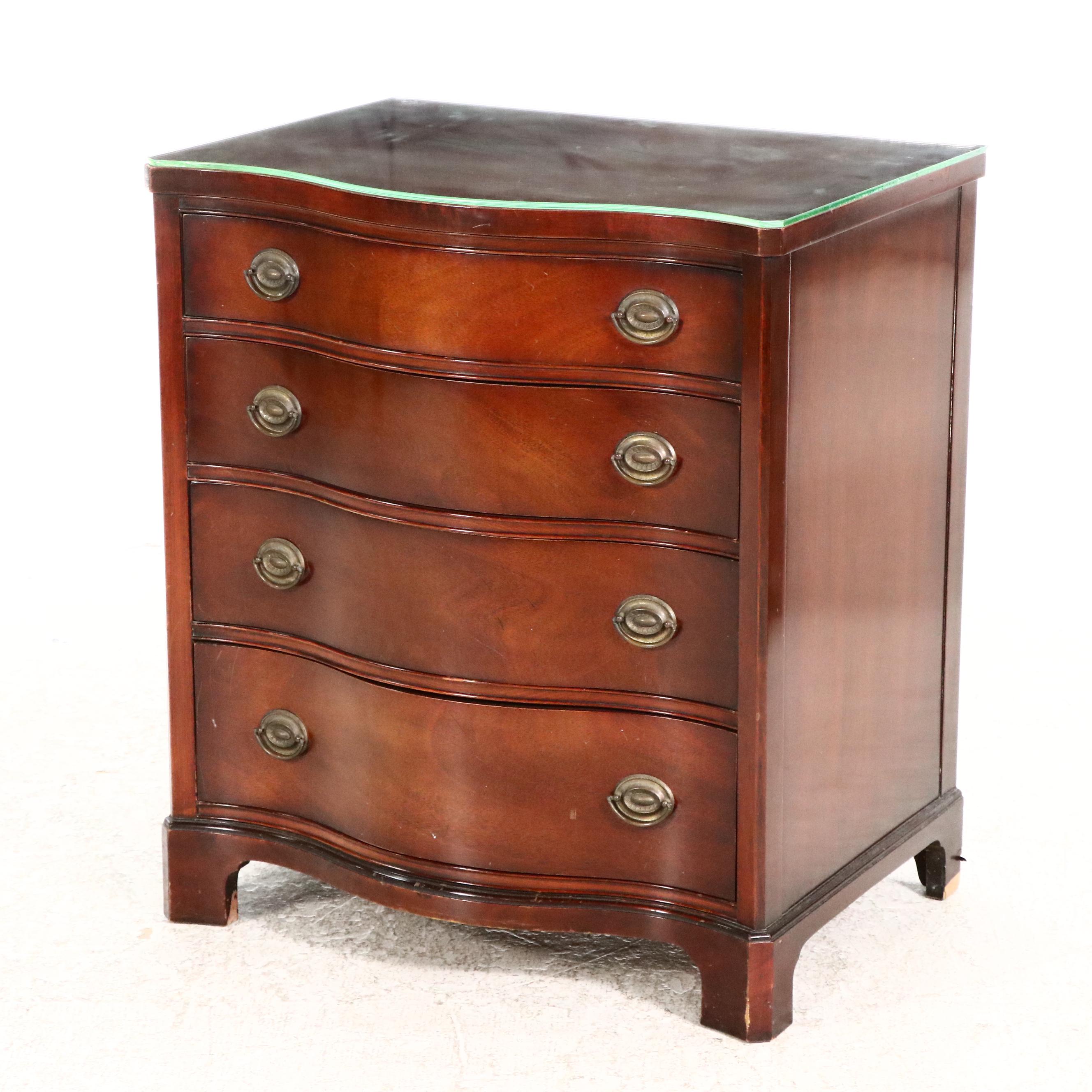 Pair of Drexel "Travis Court Group" Serpentine Front Mahogany Chests of Drawers