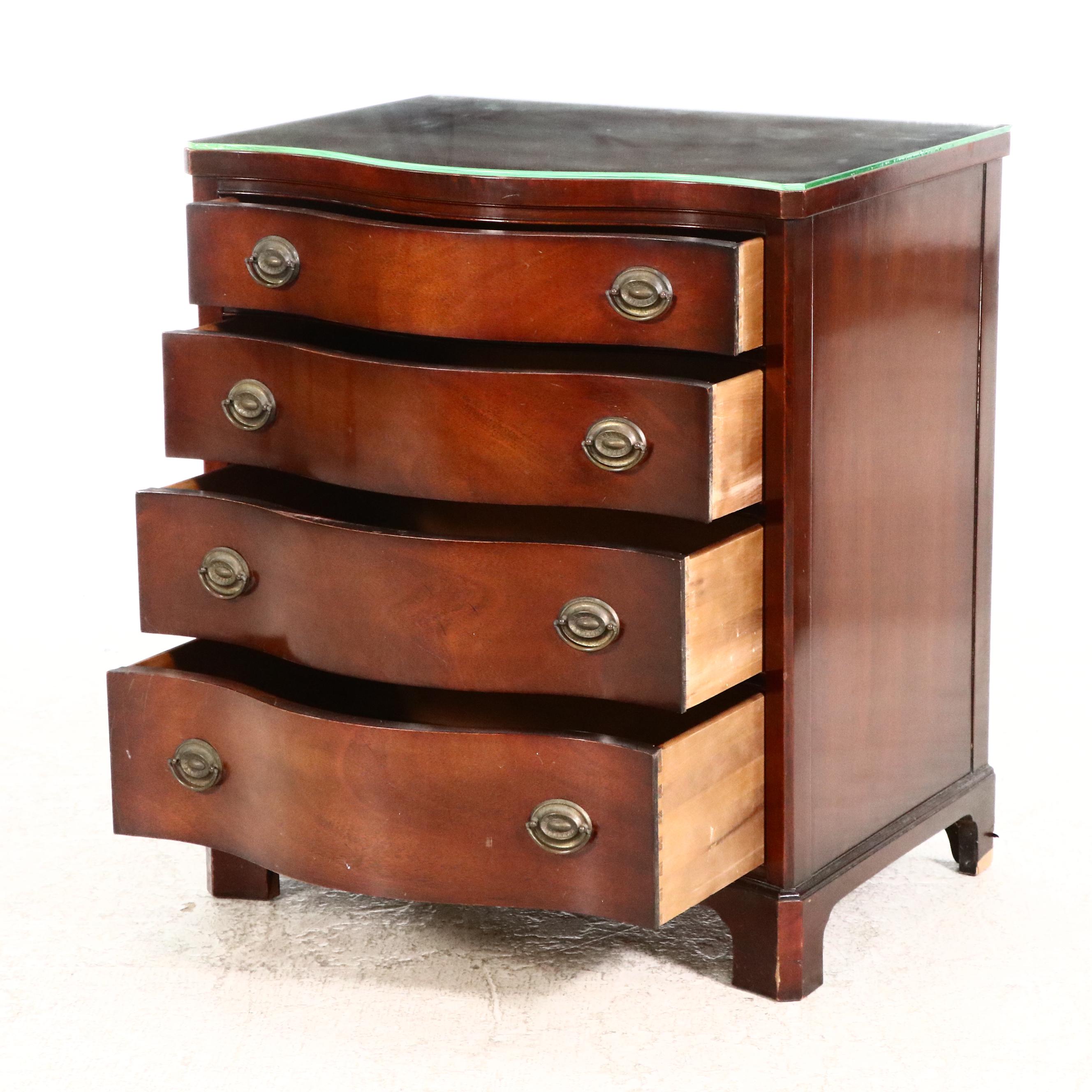 Pair of Drexel "Travis Court Group" Serpentine Front Mahogany Chests of Drawers